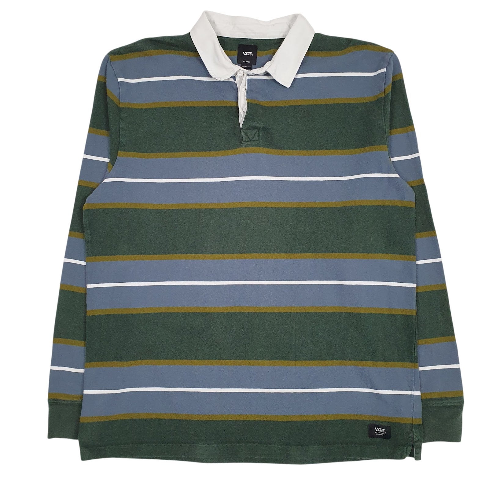 Mens Green Vans Rugby Long Sleeve Polo Shirt