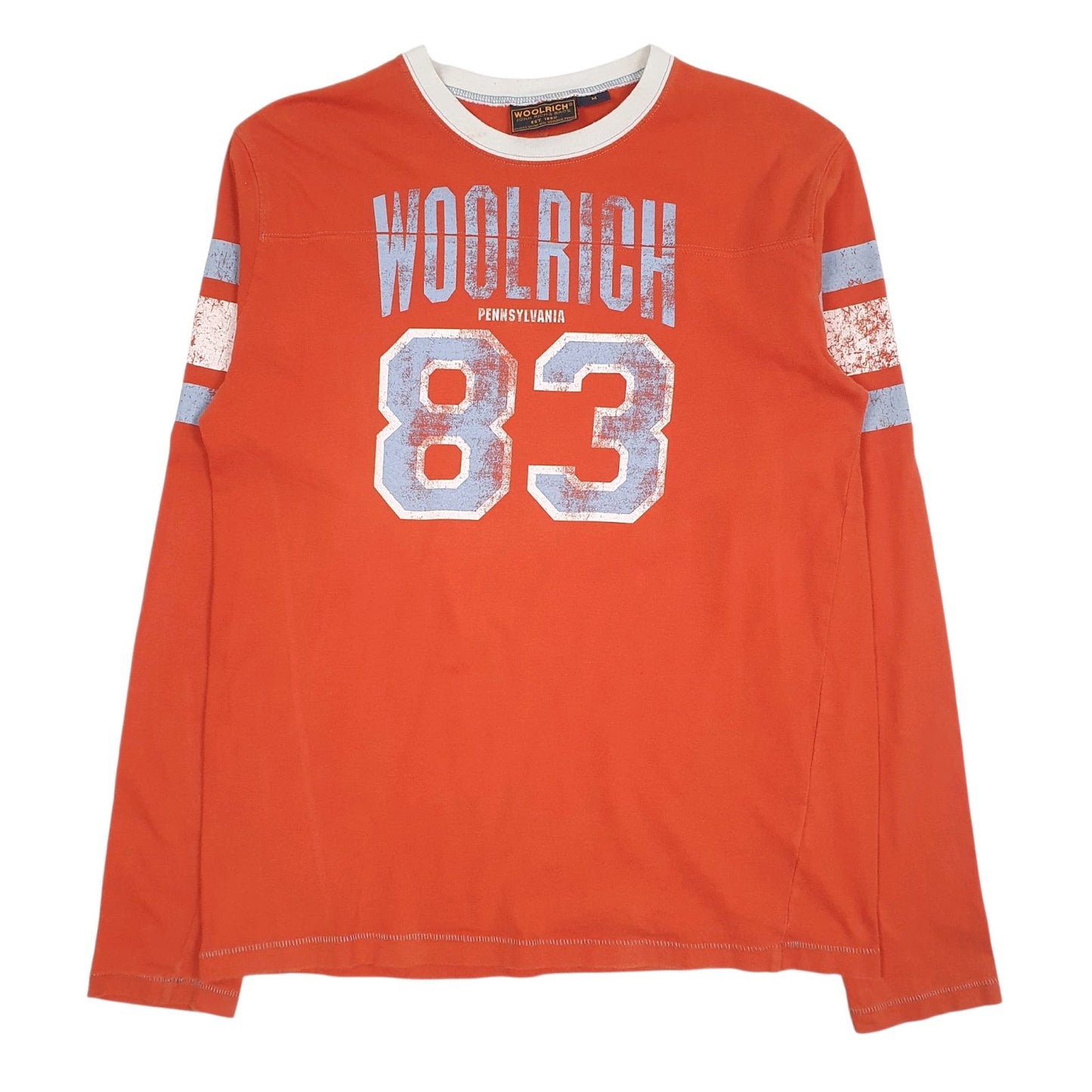 Mens Orange Woolrich Spellout Long Sleeve T Shirt