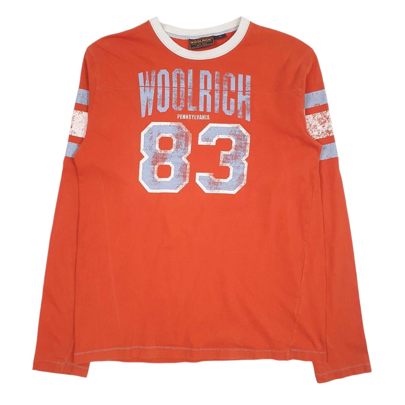 Mens Orange Woolrich Spellout Long Sleeve T Shirt