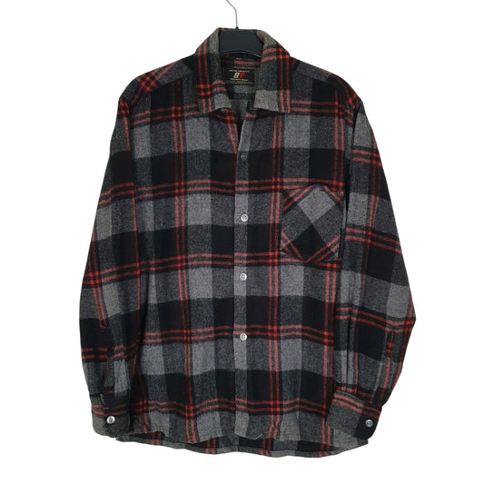 Mens Grey ST Refined Wear Plaid Flannel Long Sleeve Shirt