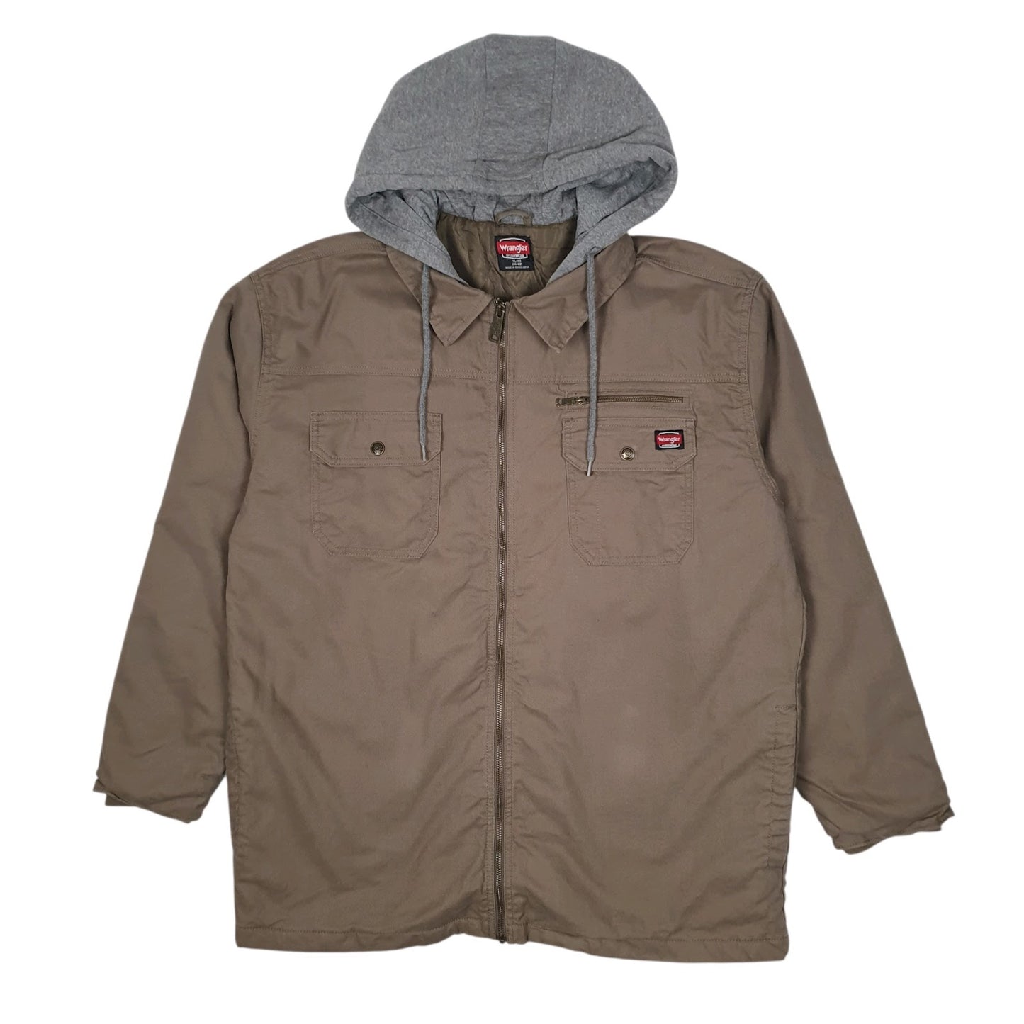 Mens Brown Wrangler Chore Windbreaker Hoodie Padded  Coat