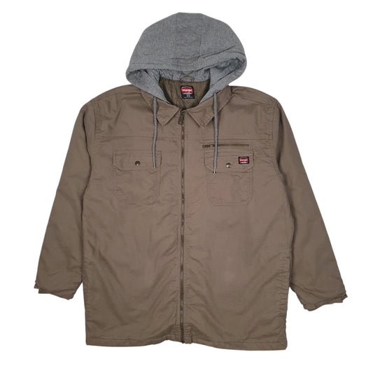 Mens Brown Wrangler Chore Windbreaker Hoodie Padded  Coat