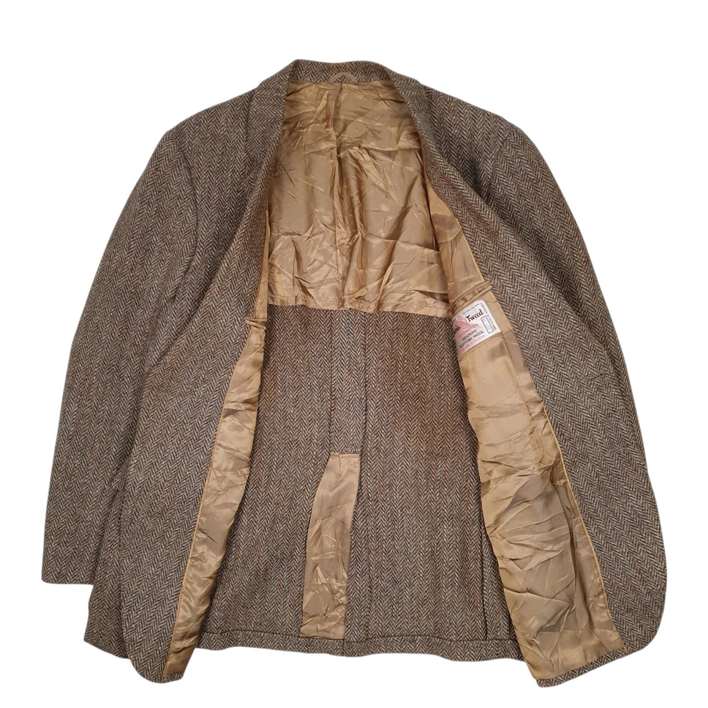 Mens Brown Harris Tweed Herringbone  Coat