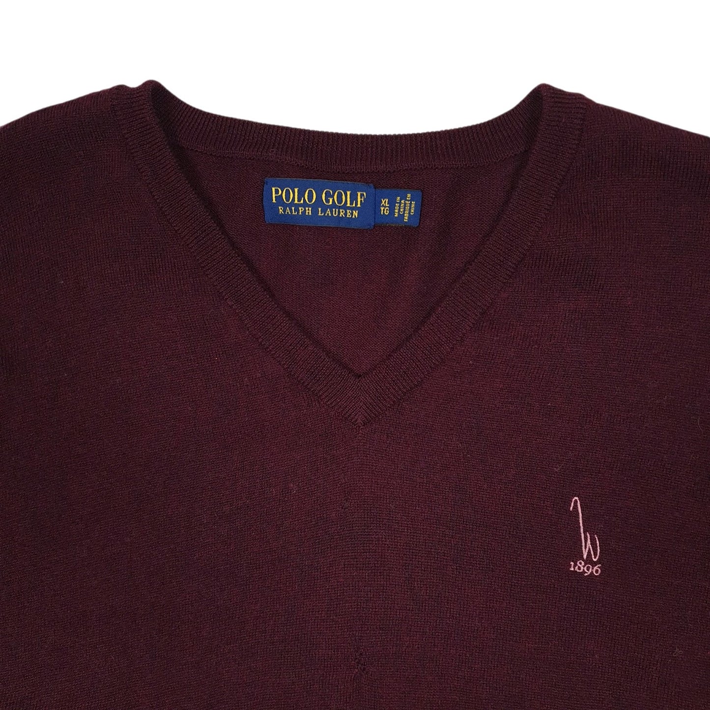 Mens Burgundy Polo Ralph Lauren Golf V Neck Jumper