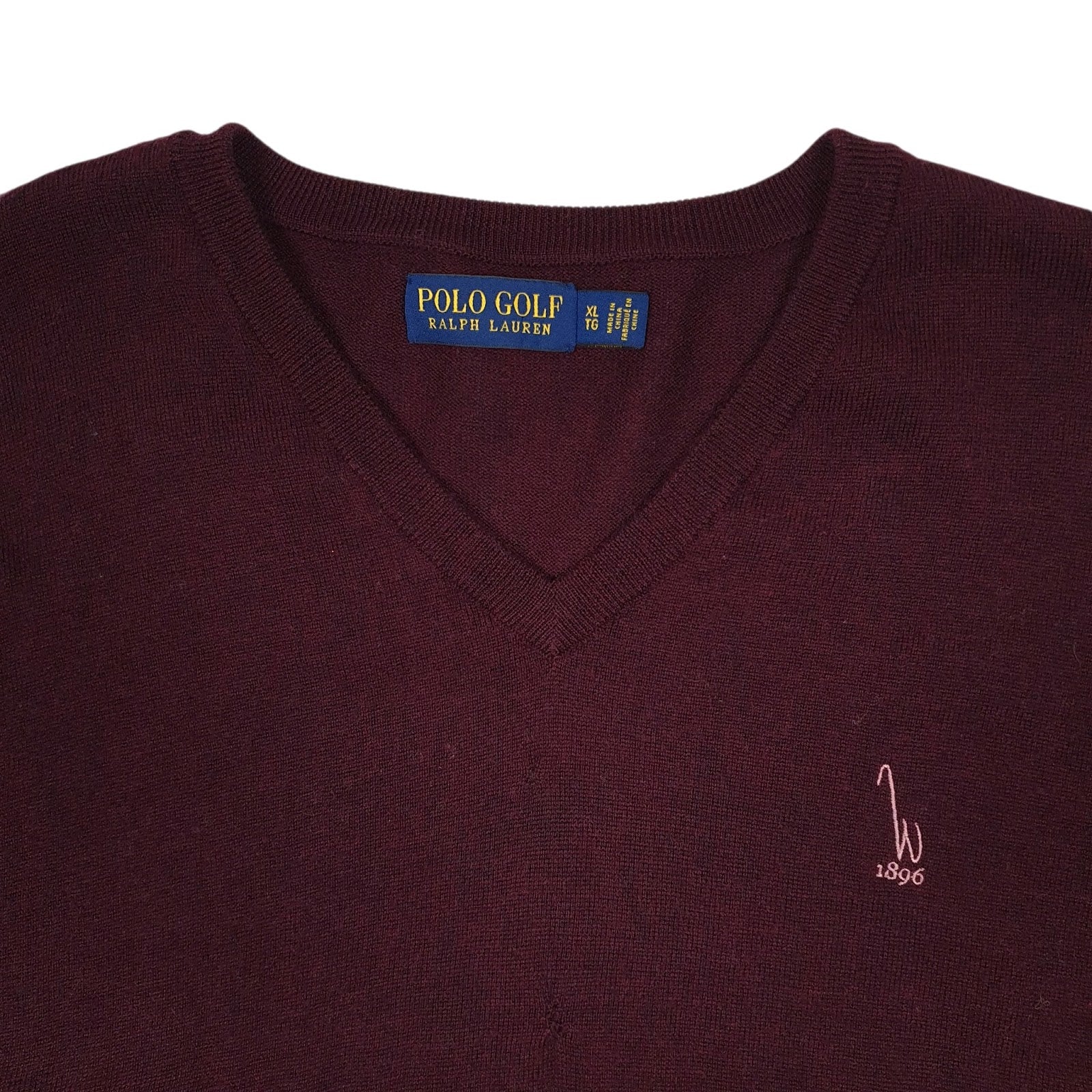 Mens Burgundy Polo Ralph Lauren Golf V Neck Jumper