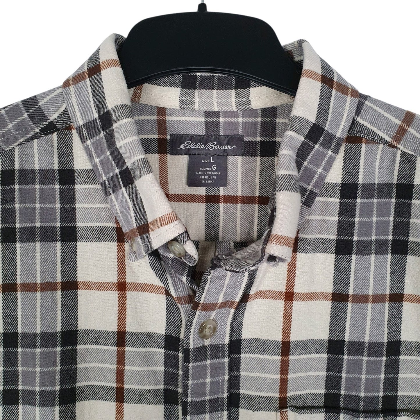 Mens Grey Eddie Bauer Heavyweight Plaid Flannel  Shirt