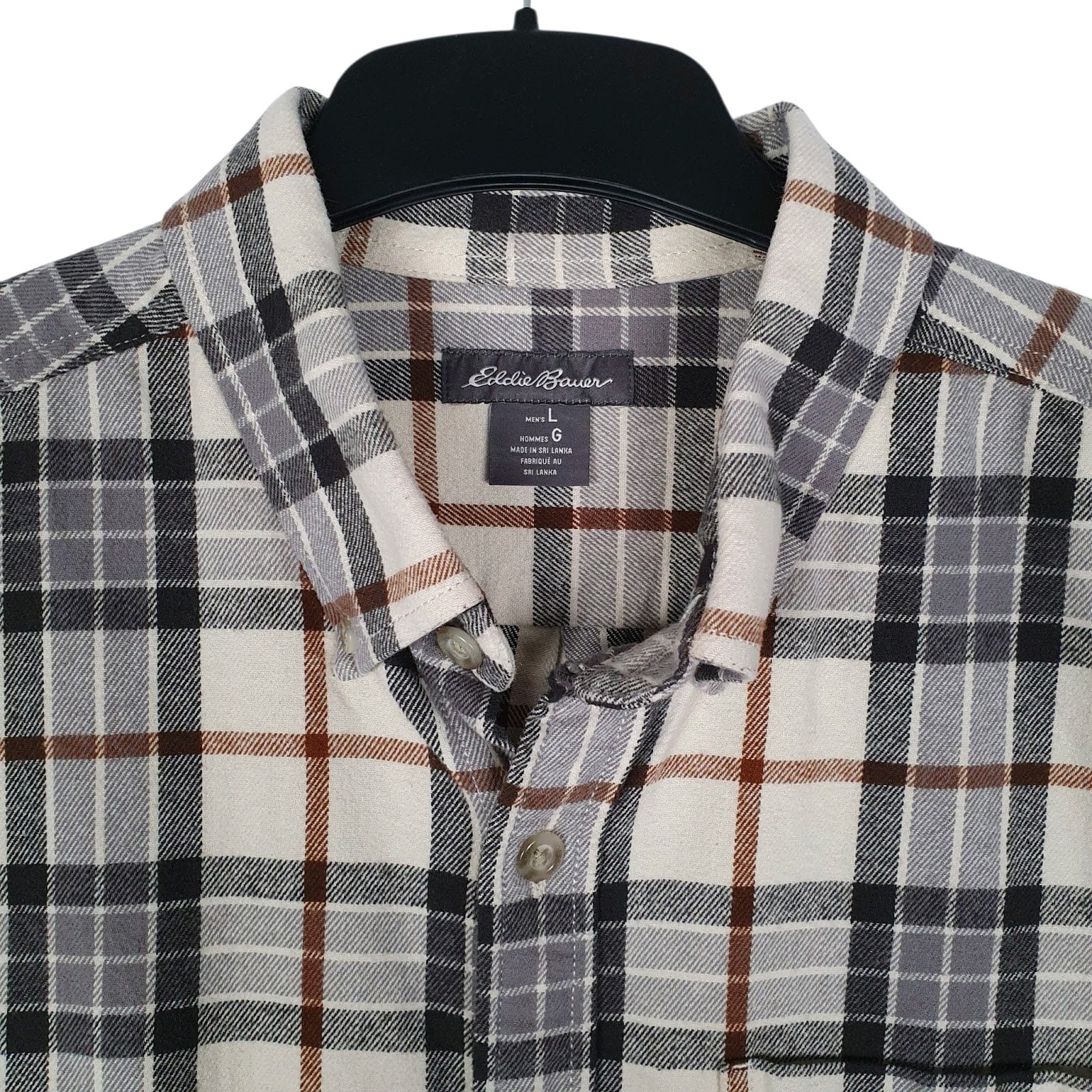 Mens Grey Eddie Bauer Heavyweight Plaid Flannel  Shirt