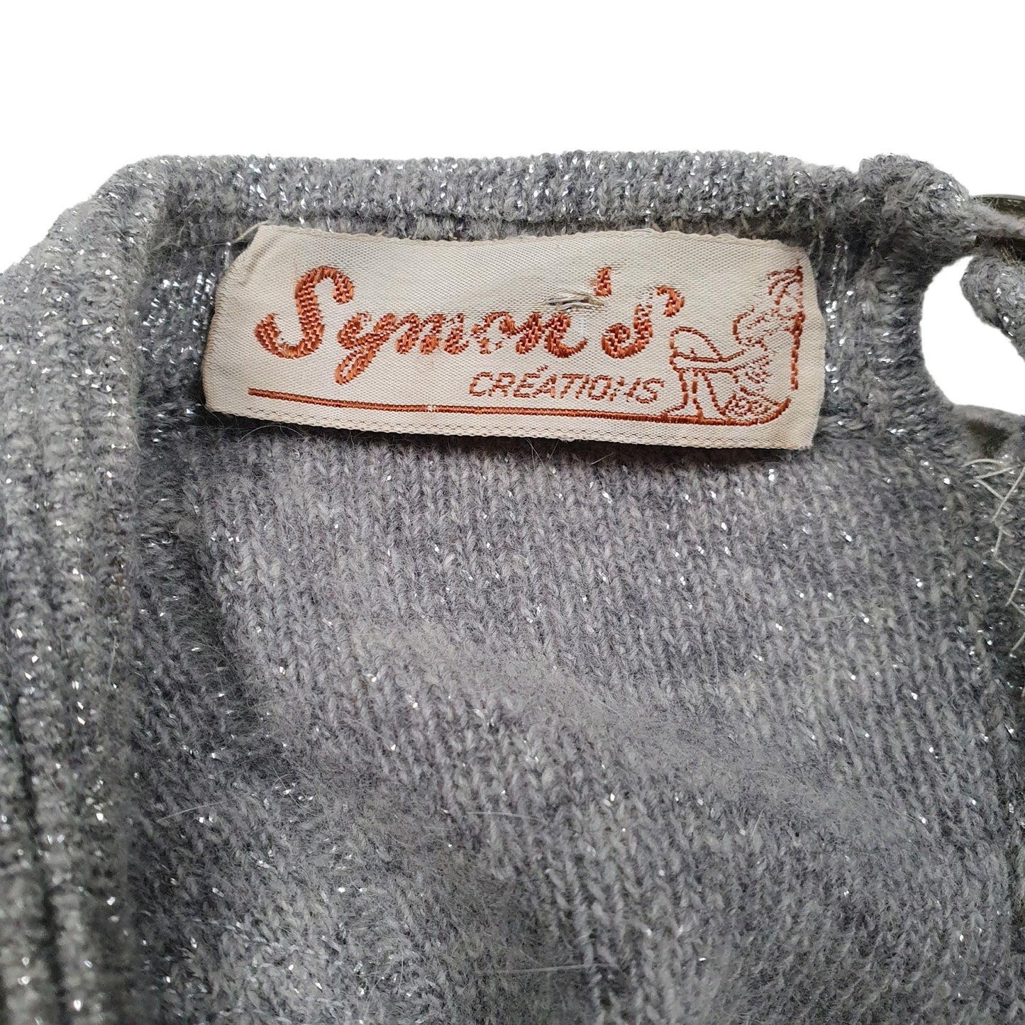 Womens Grey Symions Creation Vintage Glitter Shoulder Pads Crewneck Jumper