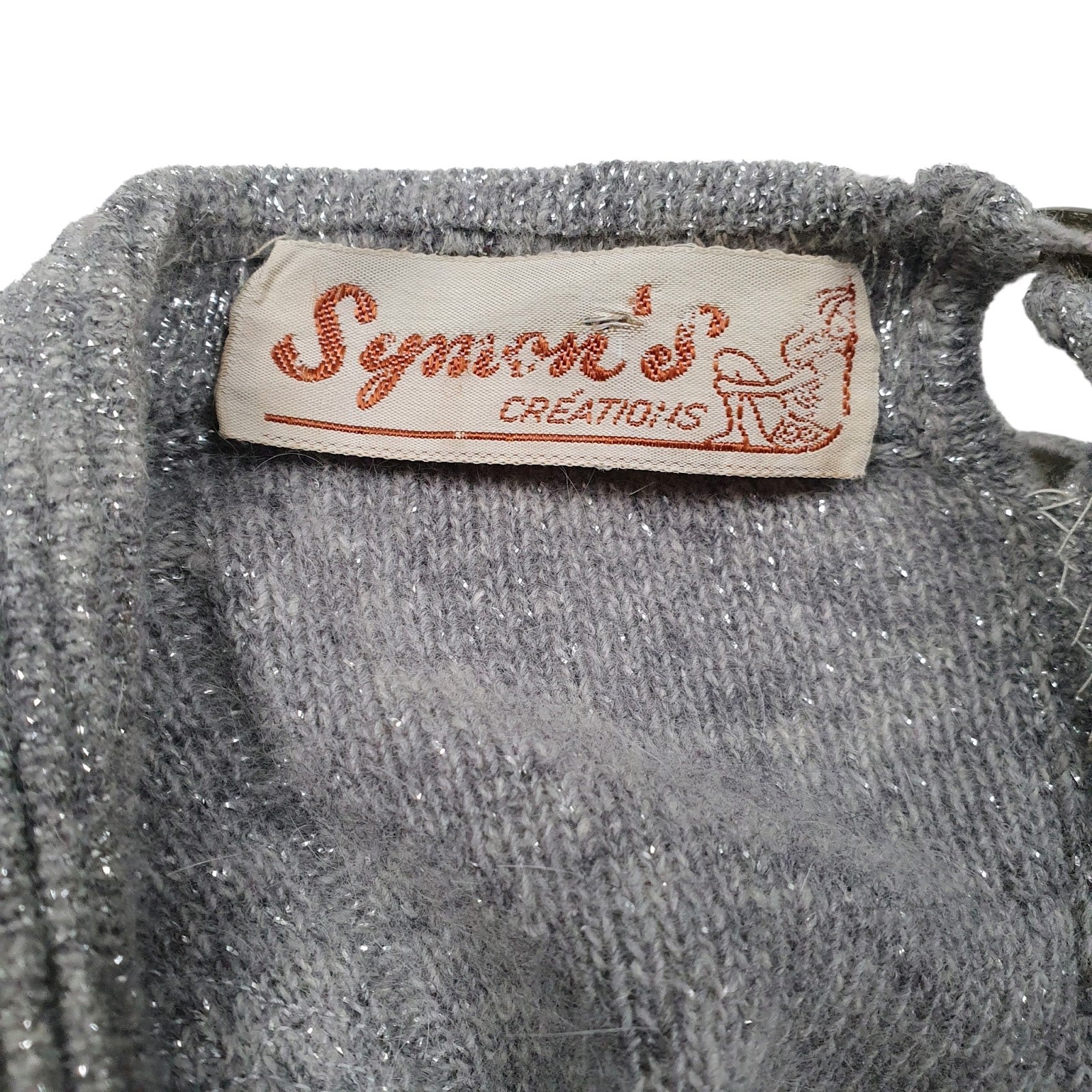 Womens Grey Symions Creation Vintage Glitter Shoulder Pads Crewneck Jumper
