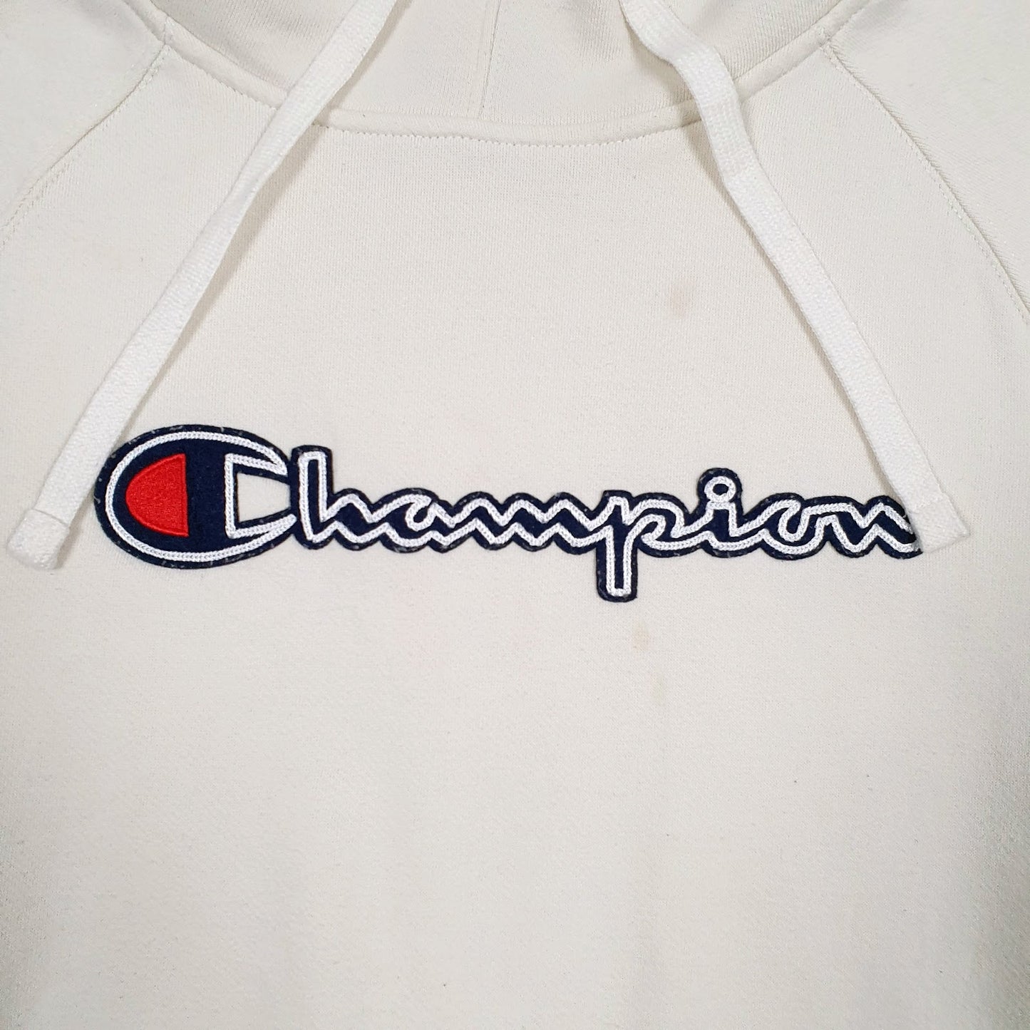 Mens Cream Champion Spellout Hoodie Jumper