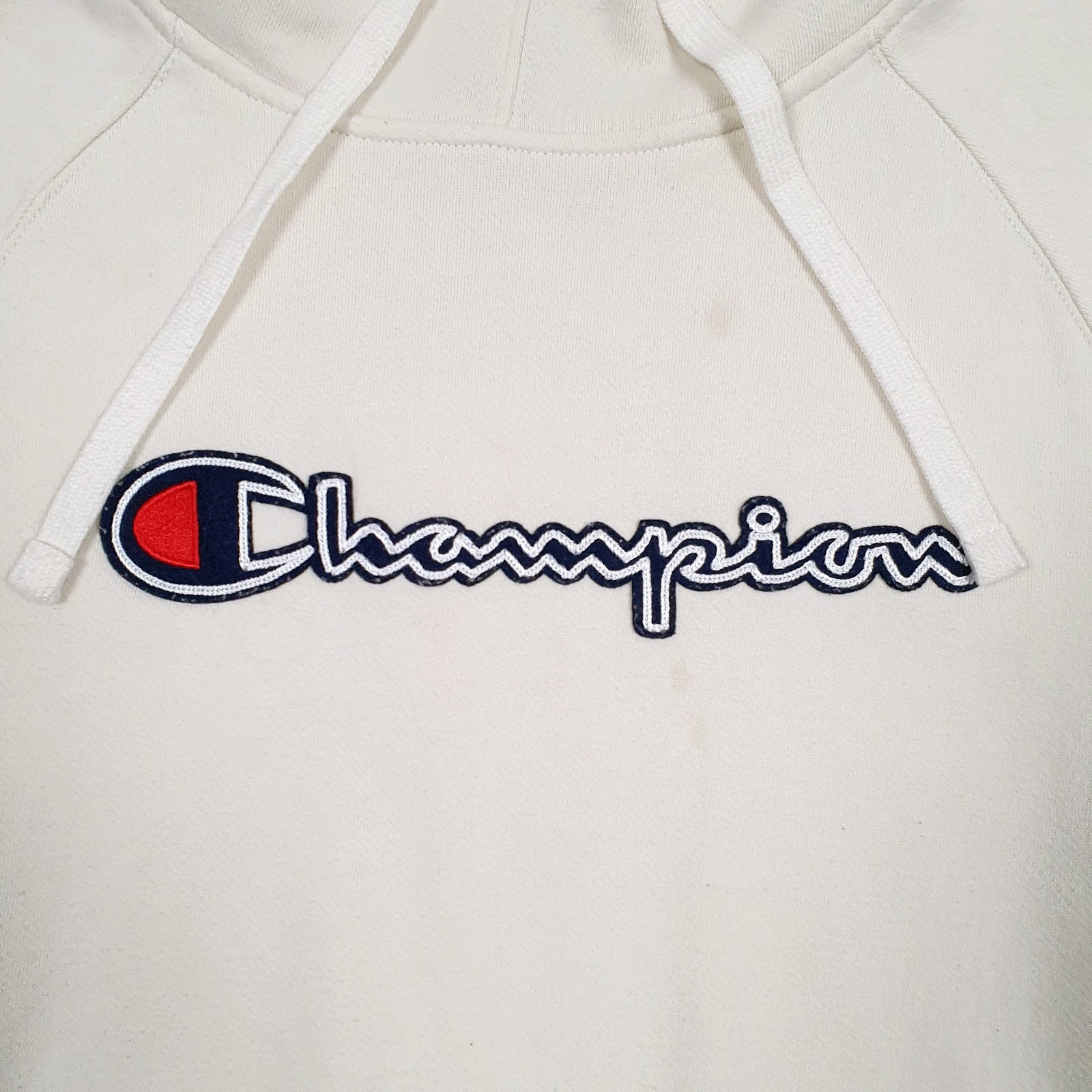 Mens Cream Champion Spellout Hoodie Jumper