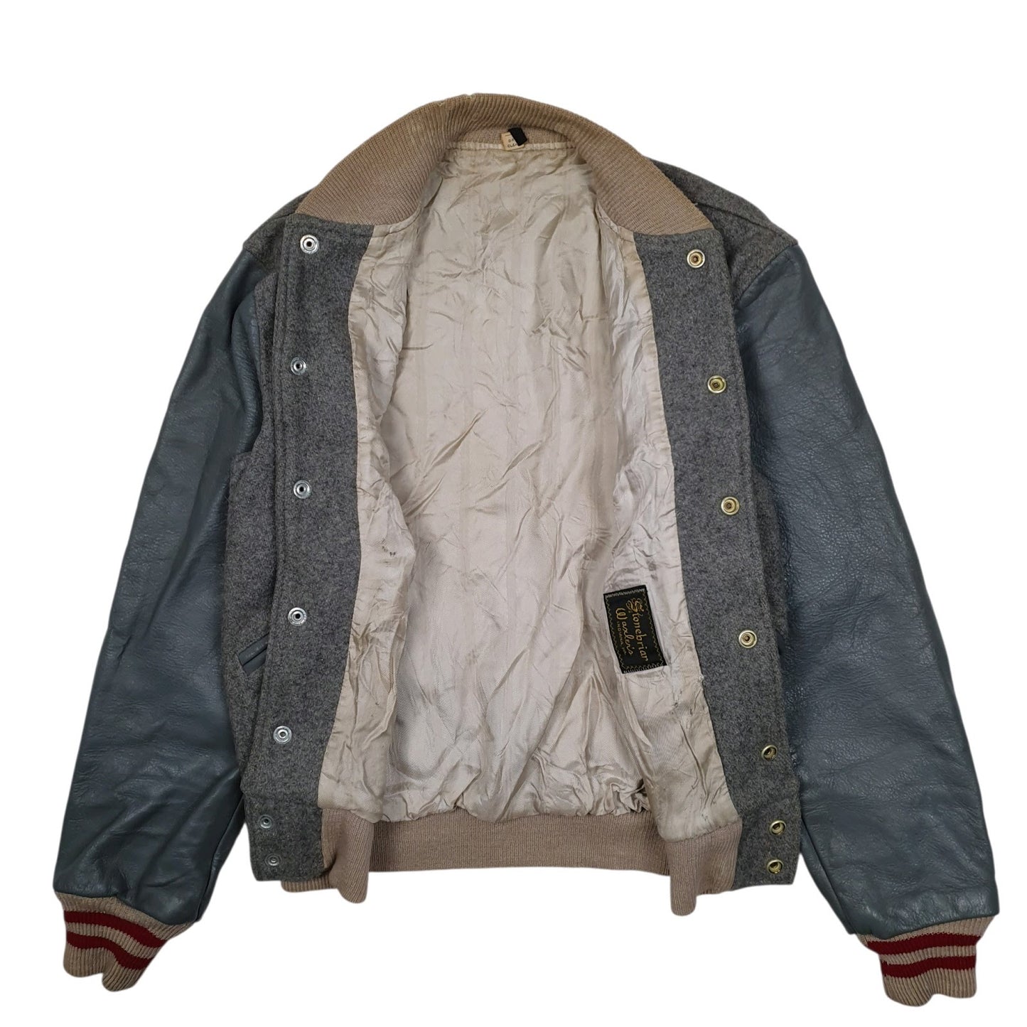 Mens Grey Stonebriar Waxlers Varsity Leather College Vintags 1980s  Coat