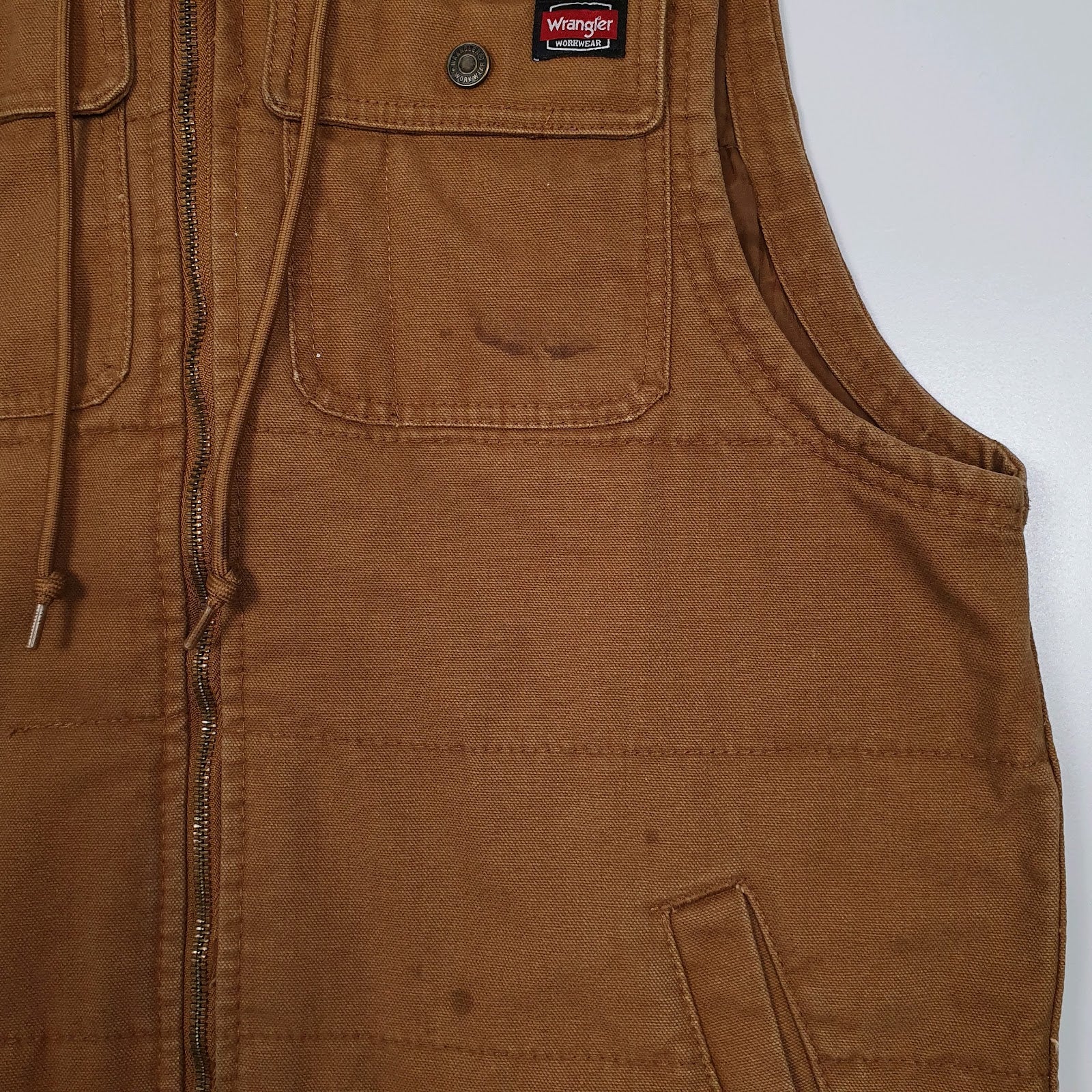 Mens Brown Wrangler Workwear Hoodie Vest Bodywarmer Hoodie Coat