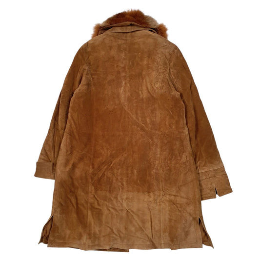 Womens Brown Real Leather Longline  Coat