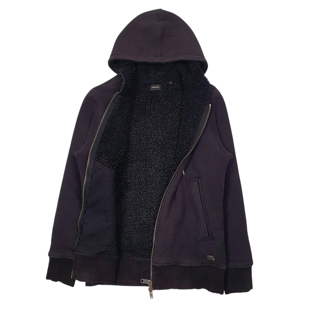 Mens Black Diesel Sherpa Lined Full Zip Jumper