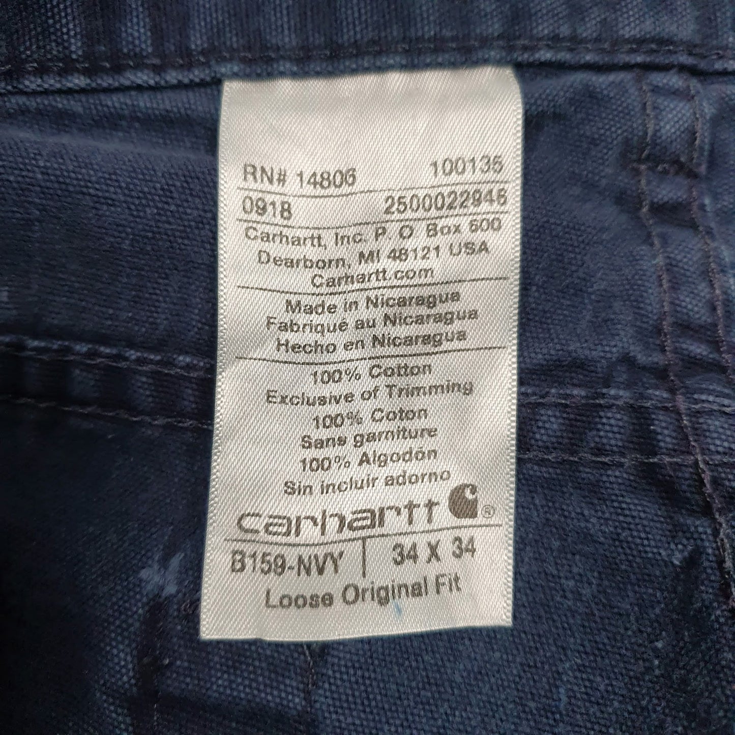 Mens Navy Carhartt B159-NVY Workwear  Trousers