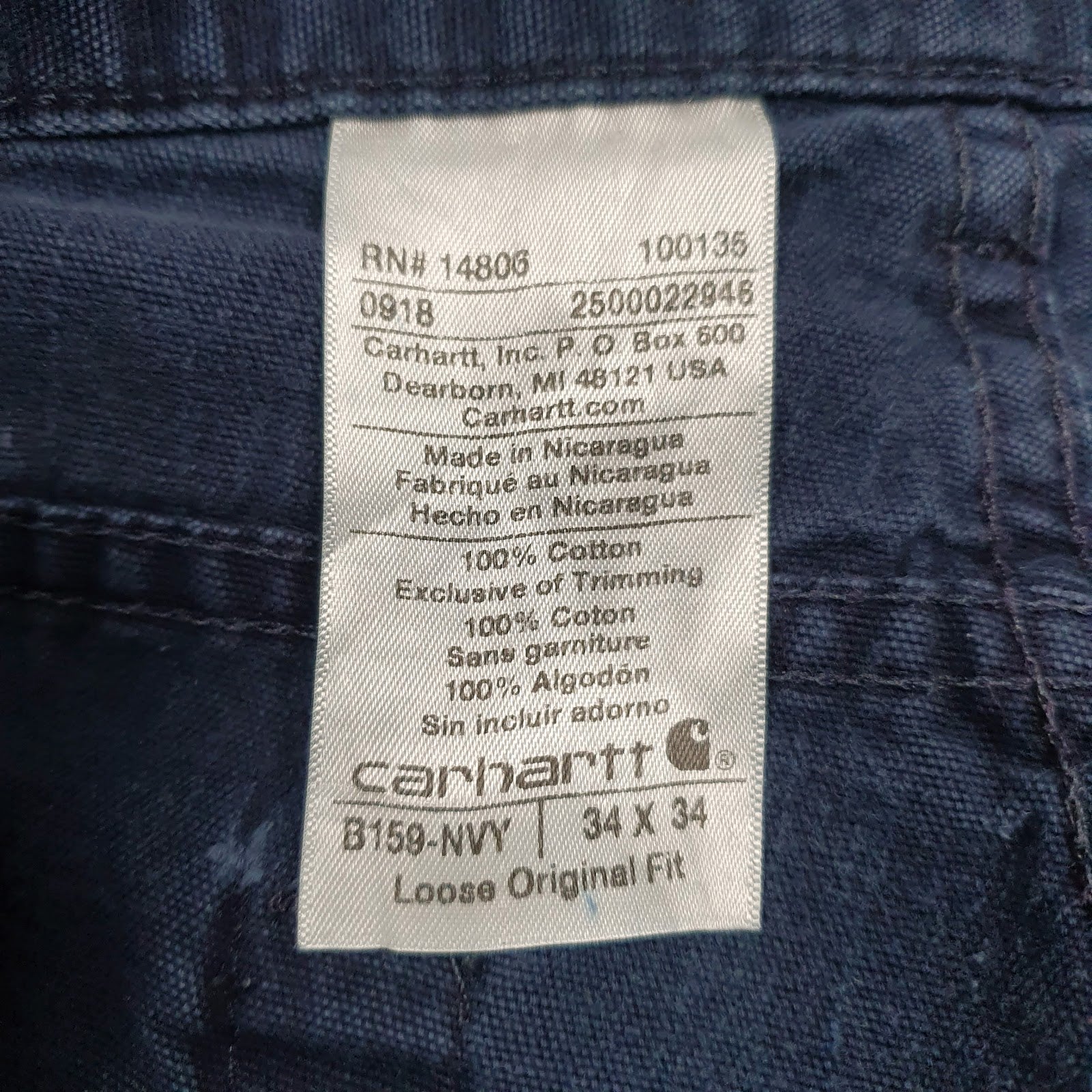 Mens Navy Carhartt B159-NVY Workwear  Trousers