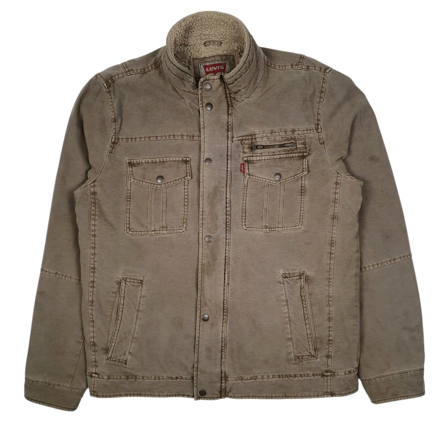 Mens Brown Levis Workwear Sherpa Lined Windbreaker  Coat
