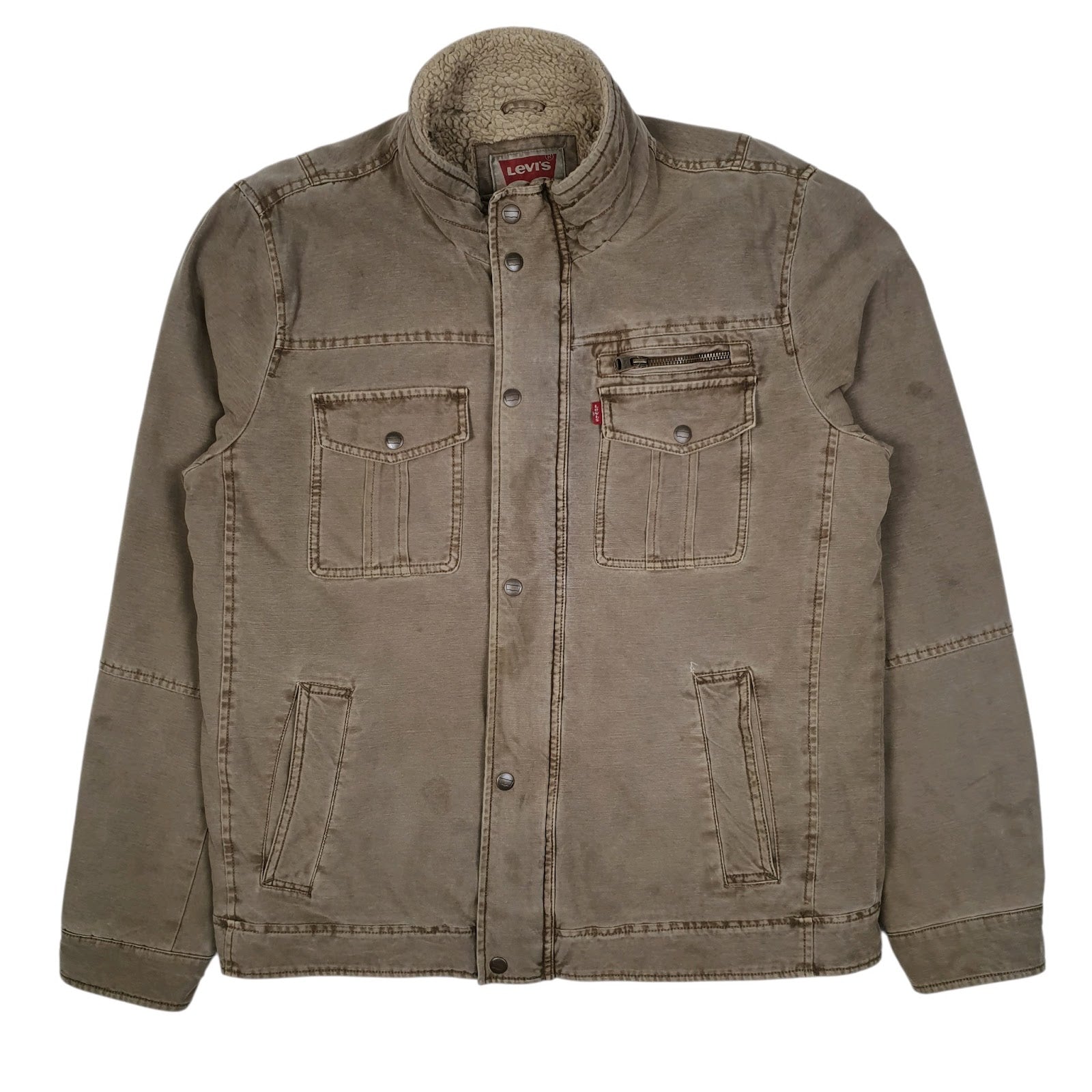 Mens Brown Levis Workwear Sherpa Lined Windbreaker  Coat