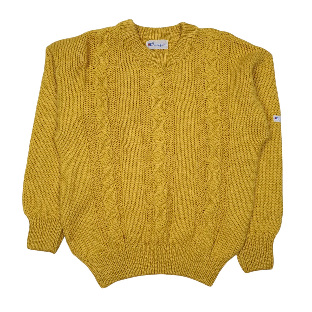 Womens Yellow Champion Vintage Cable Knit Crewneck Jumper