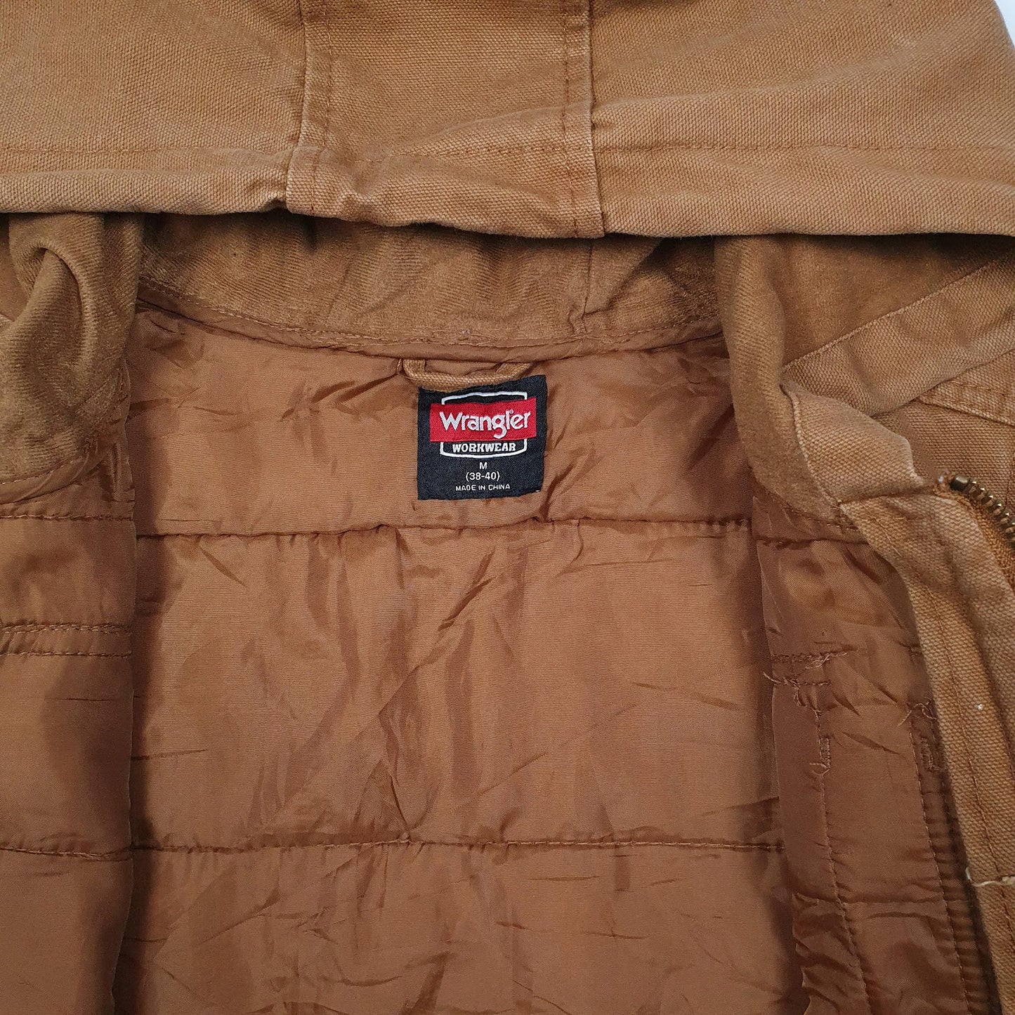 Mens Brown Wrangler Workwear Hoodie Vest Bodywarmer Hoodie Coat