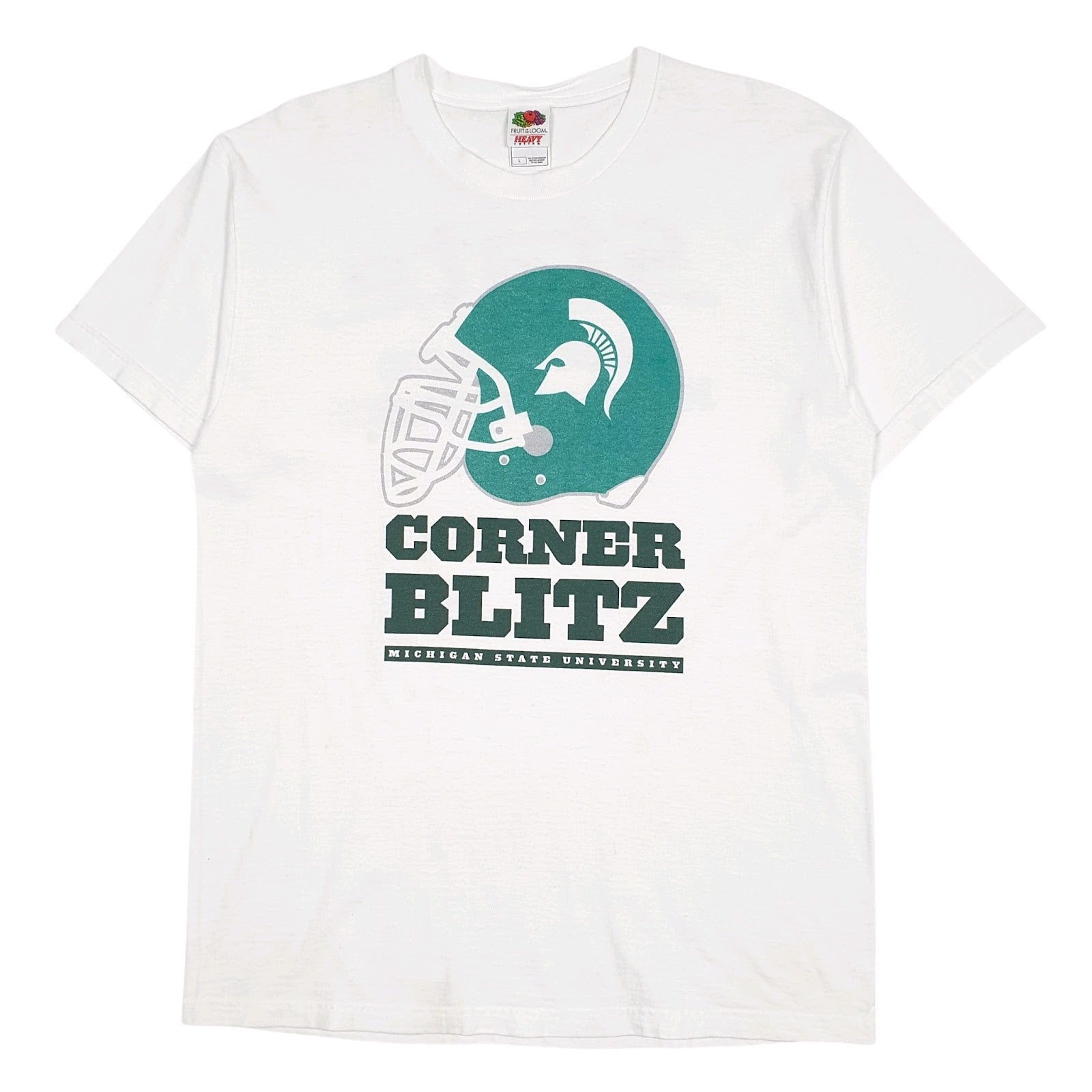 Mens White Fruit Of The Loom Corner Blitz Michigan State University Short Sleeve T Shirt