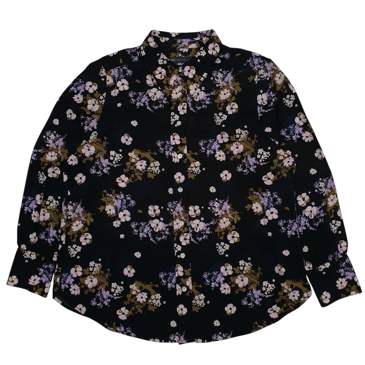 Womens Black M&S Floral Long Sleeve Shirt