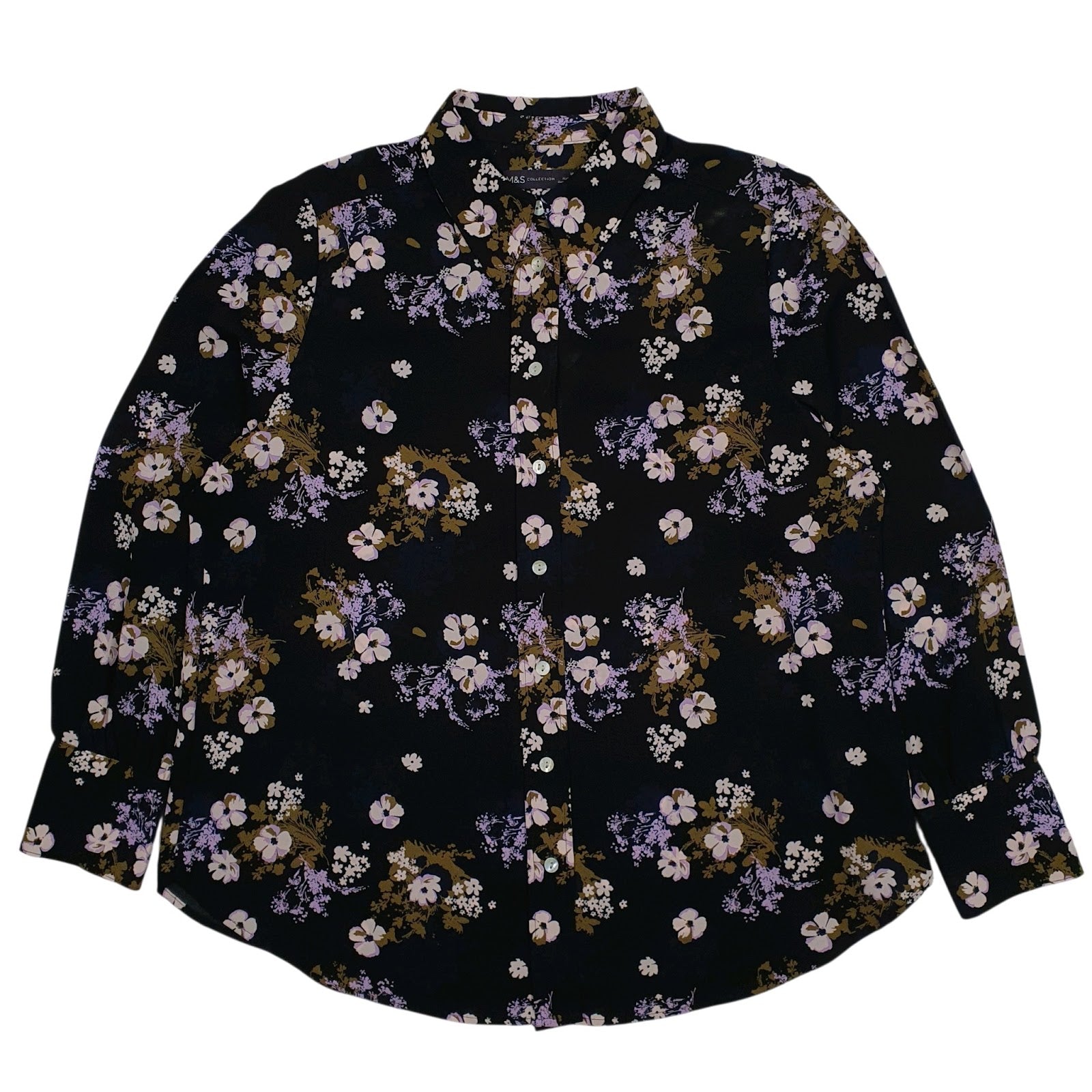 Womens Black M&S Floral Long Sleeve Shirt