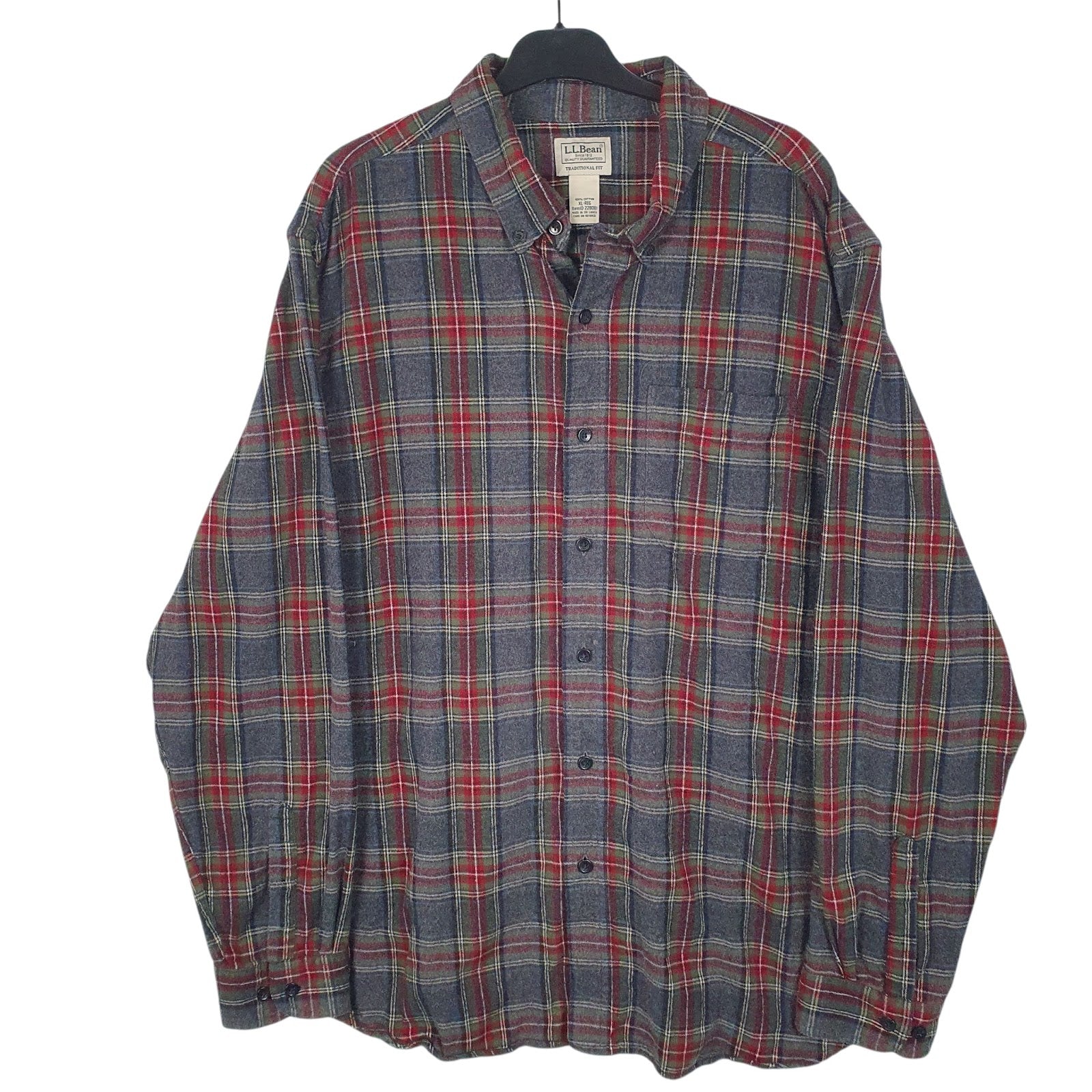 Mens Grey L.L.Bean Flannel Long Sleeve Shirt