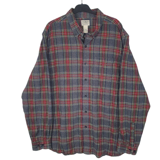 Mens Grey L.L.Bean Flannel Long Sleeve Shirt