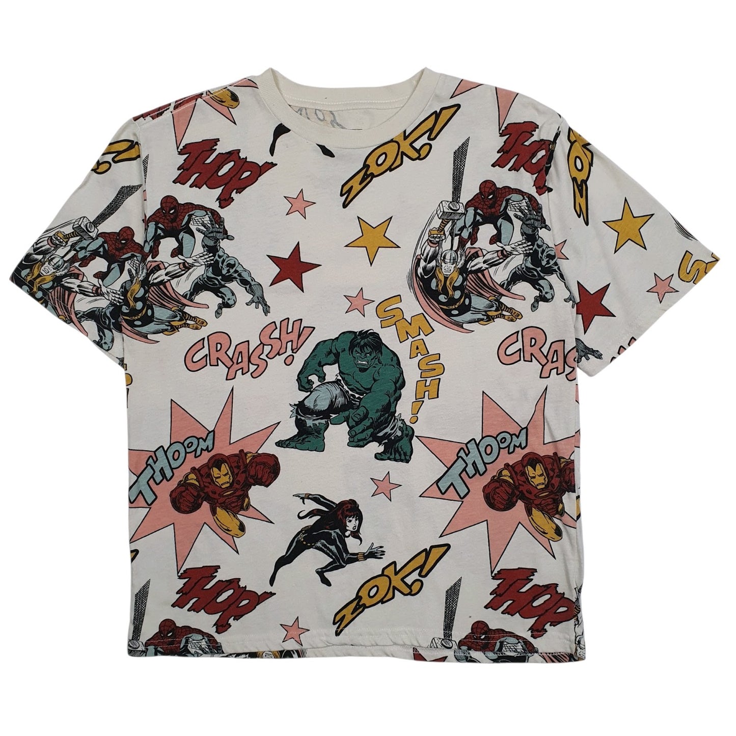Mens Cream Marvel Spiderman Hulk Short Sleeve T Shirt