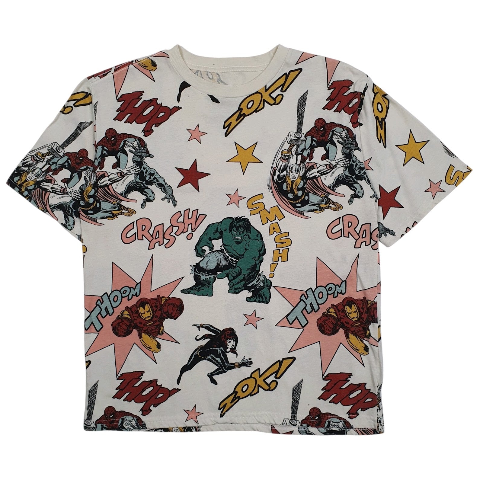 Mens Cream Marvel Spiderman Hulk Short Sleeve T Shirt
