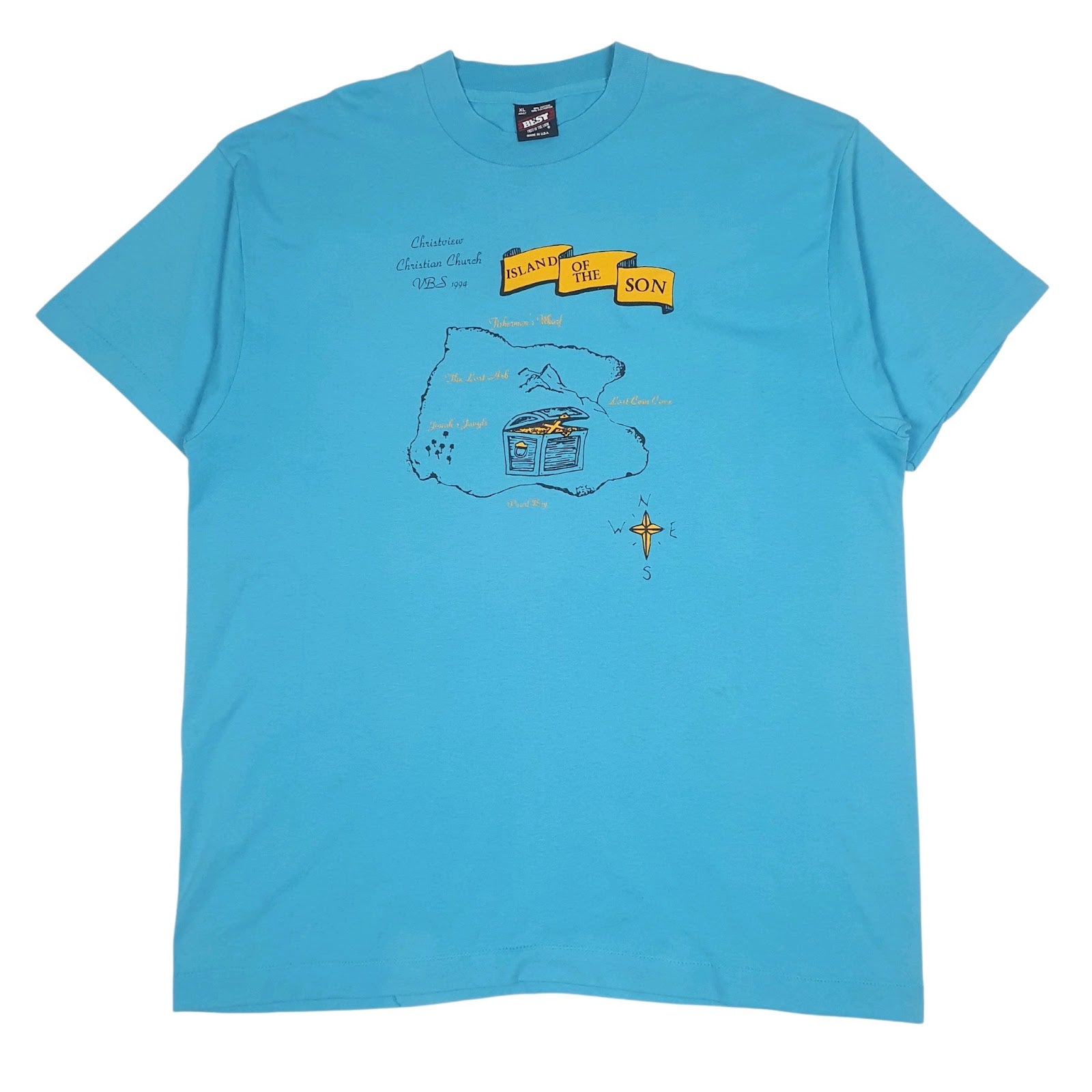 Mens Blue Fruit Of The Loom Vintage 90s Made In USA Short Sleeve T Shirt