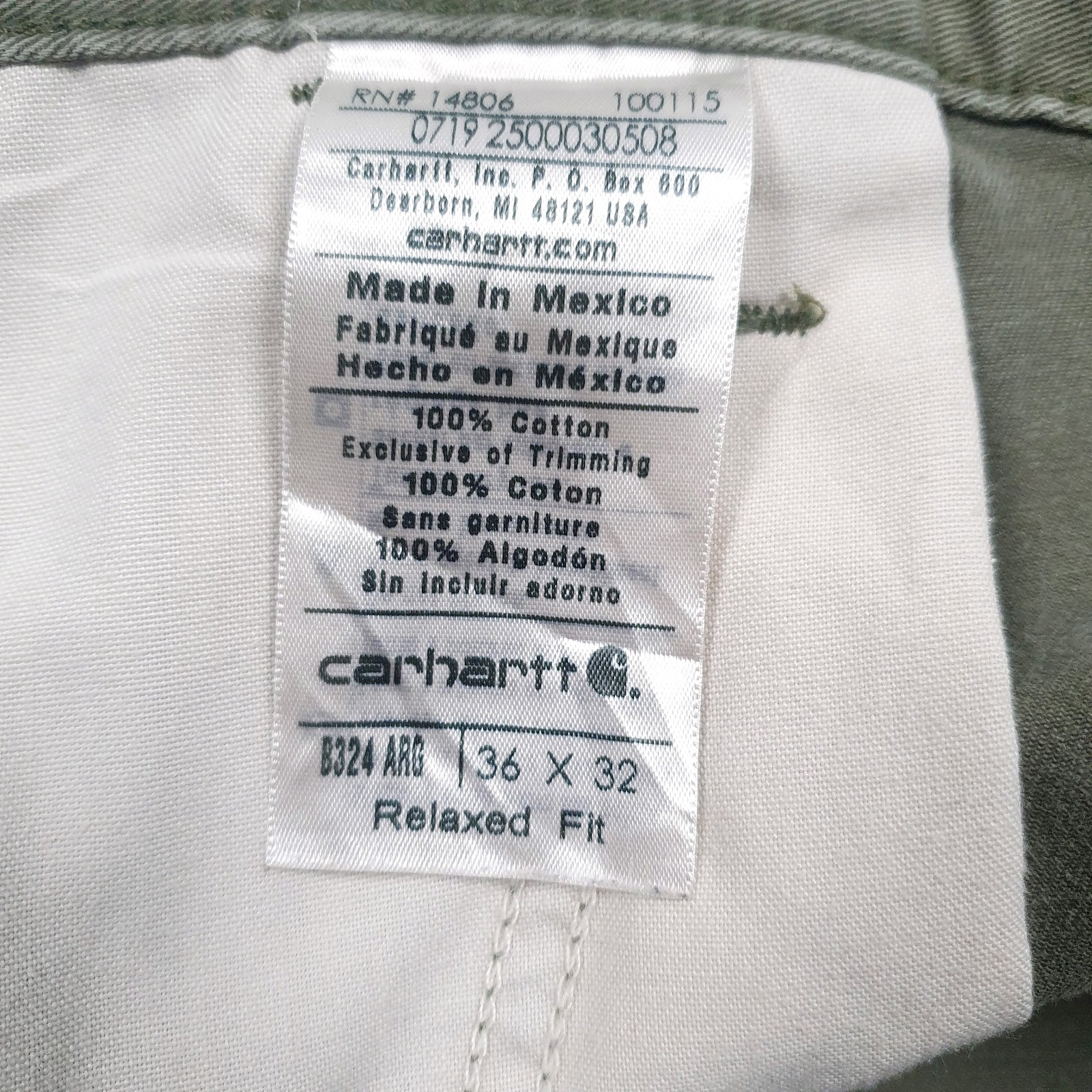 Mens Green Carhartt B324 ARG  Trousers