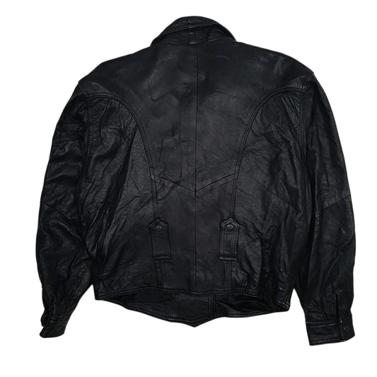 Womens Black Polar Leder Motorcycle  Coat