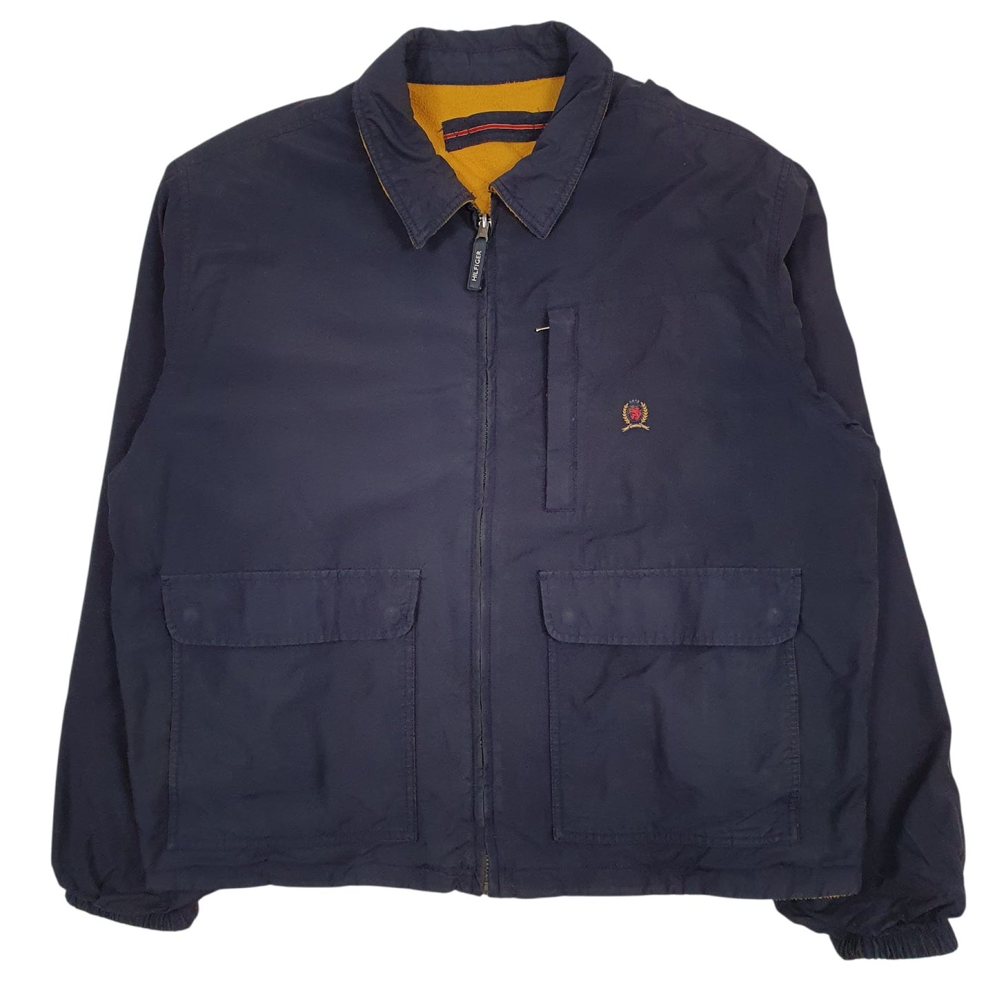 Mens Navy Tommy Hilfiger Vintage 00s Padded Reversable Fleece Crewneck Coat