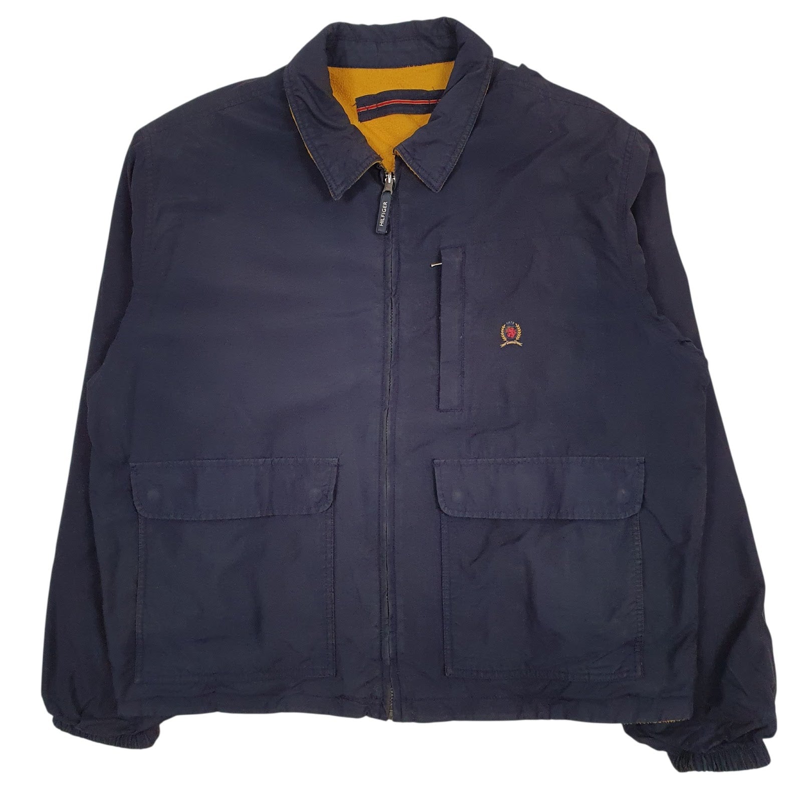 Mens Navy Tommy Hilfiger Vintage 00s Padded Reversable Fleece Crewneck Coat