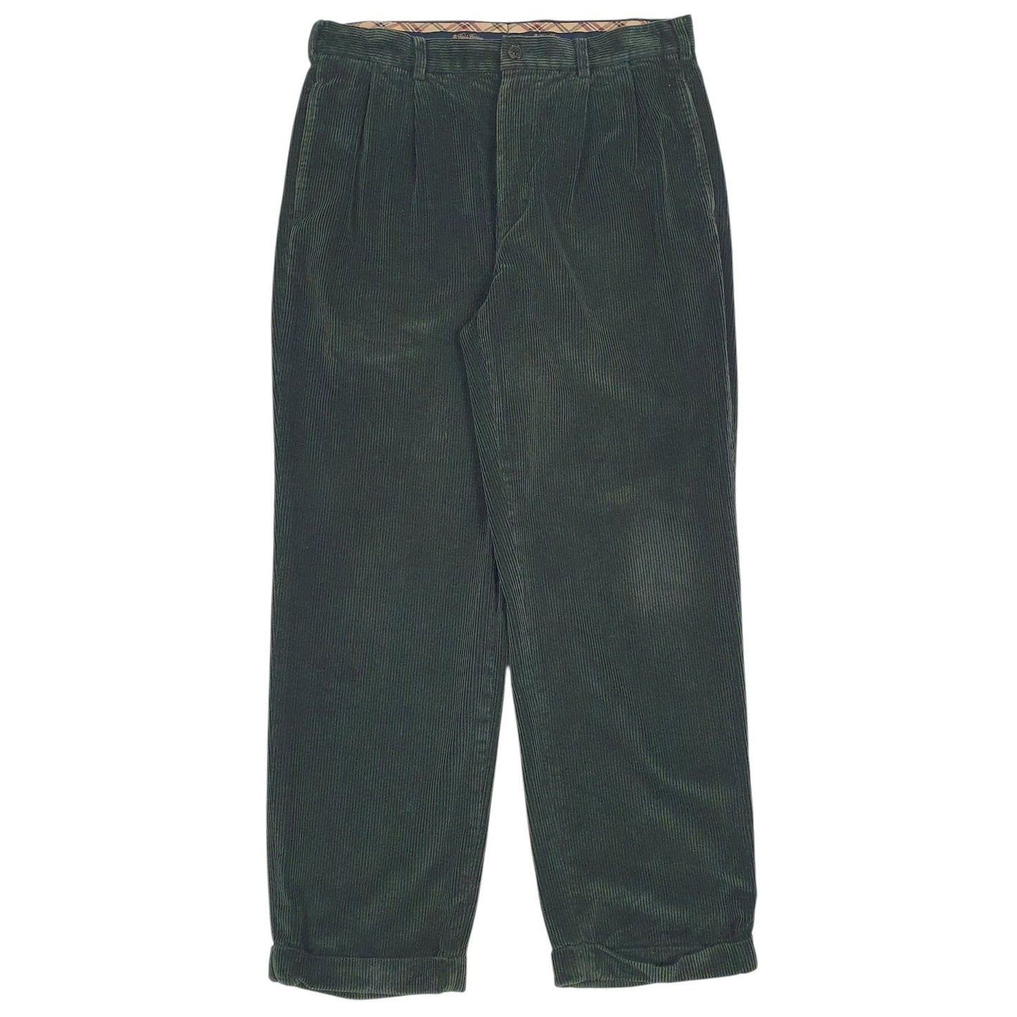 Mens Green Brooks Brothers Elliot Pleated Corduroy Trousers