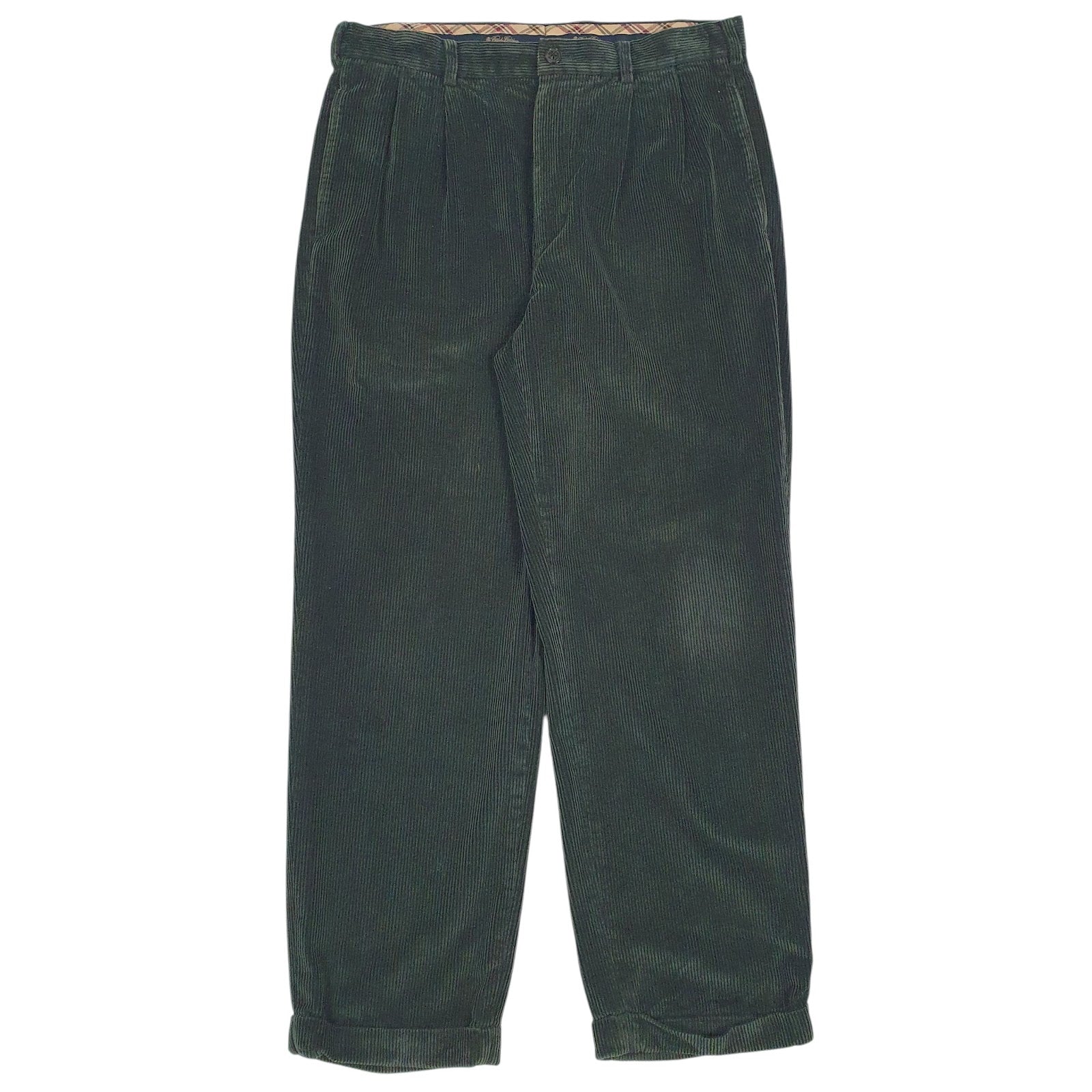 Mens Green Brooks Brothers Elliot Pleated Corduroy Trousers