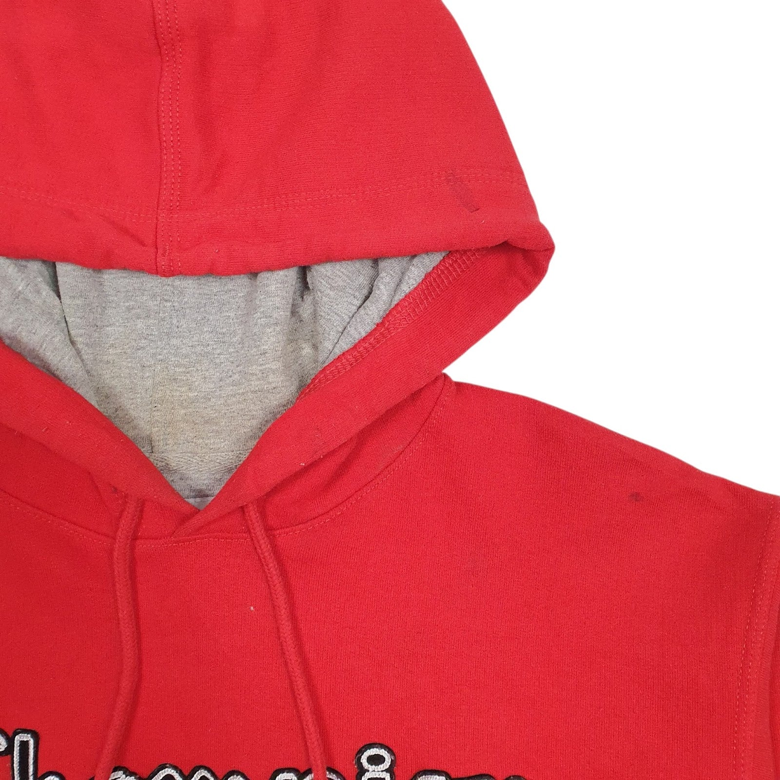 Mens Red Champion Spellout Hoodie Jumper