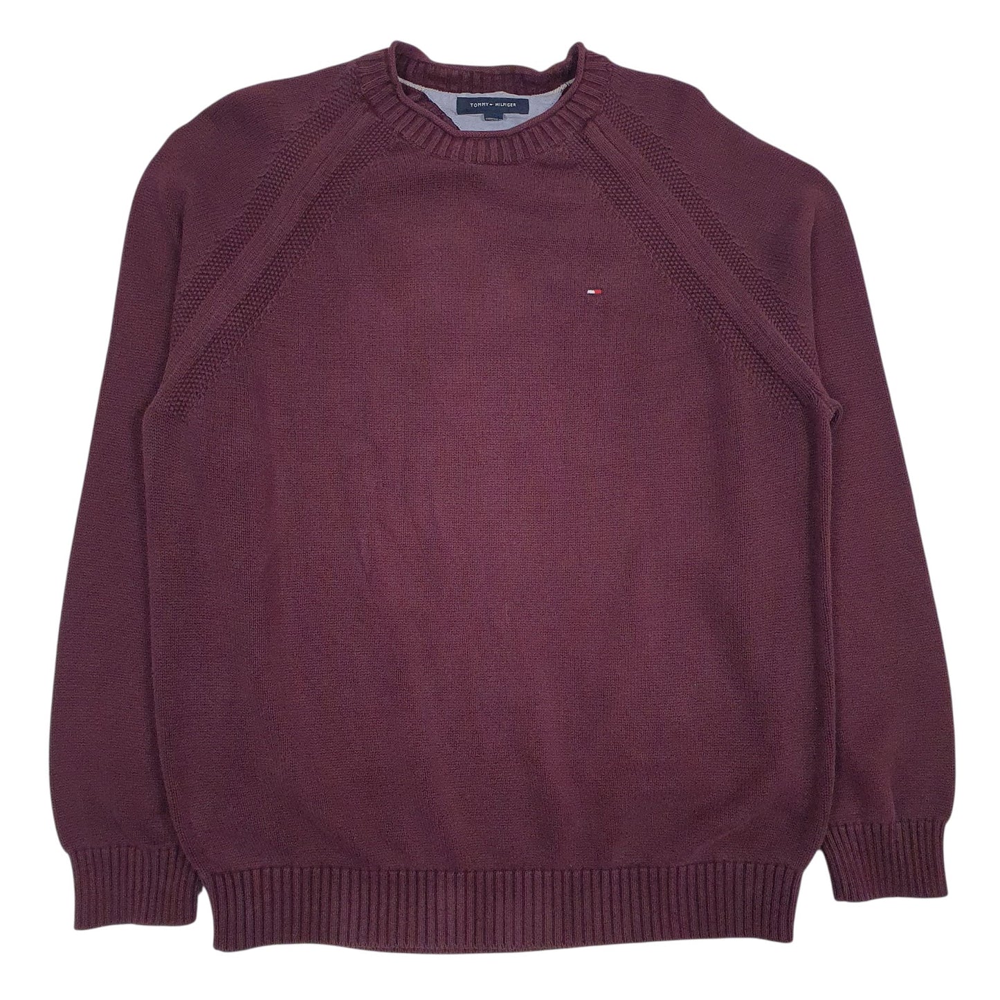 Mens Burgundy Tommy Hilfiger Knitwear Crewneck Jumper