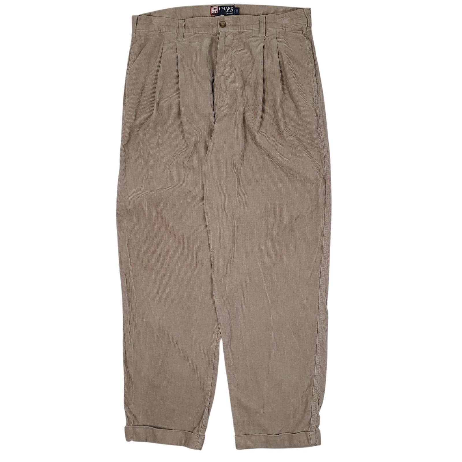 Mens Beige Ralph Lauren Vintage 90s Double Pleated Corduroy Trousers