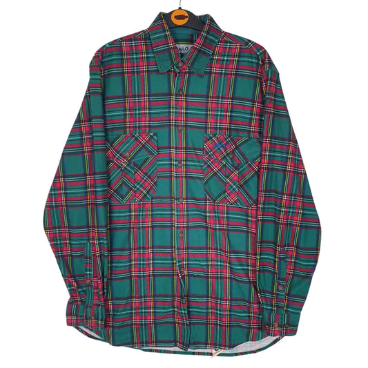 Mens Green Bailo Vintage 90s Flannel Long Sleeve Shirt