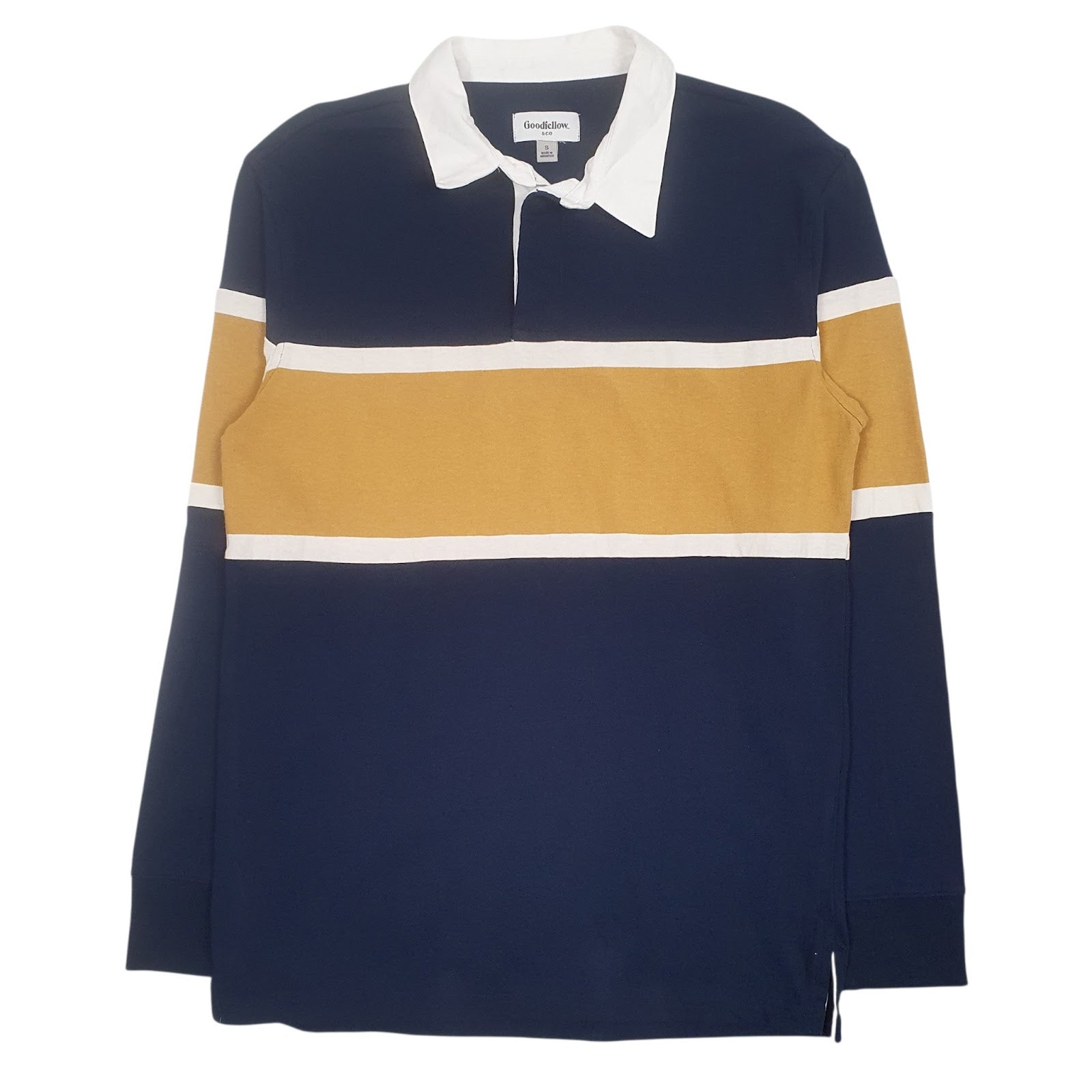 Mens Navy Good Fellow Rugby Long Sleeve Polo Shirt