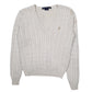 Womens White Polo Ralph Lauren Vintage 90s Cable Knit V Neck Jumper