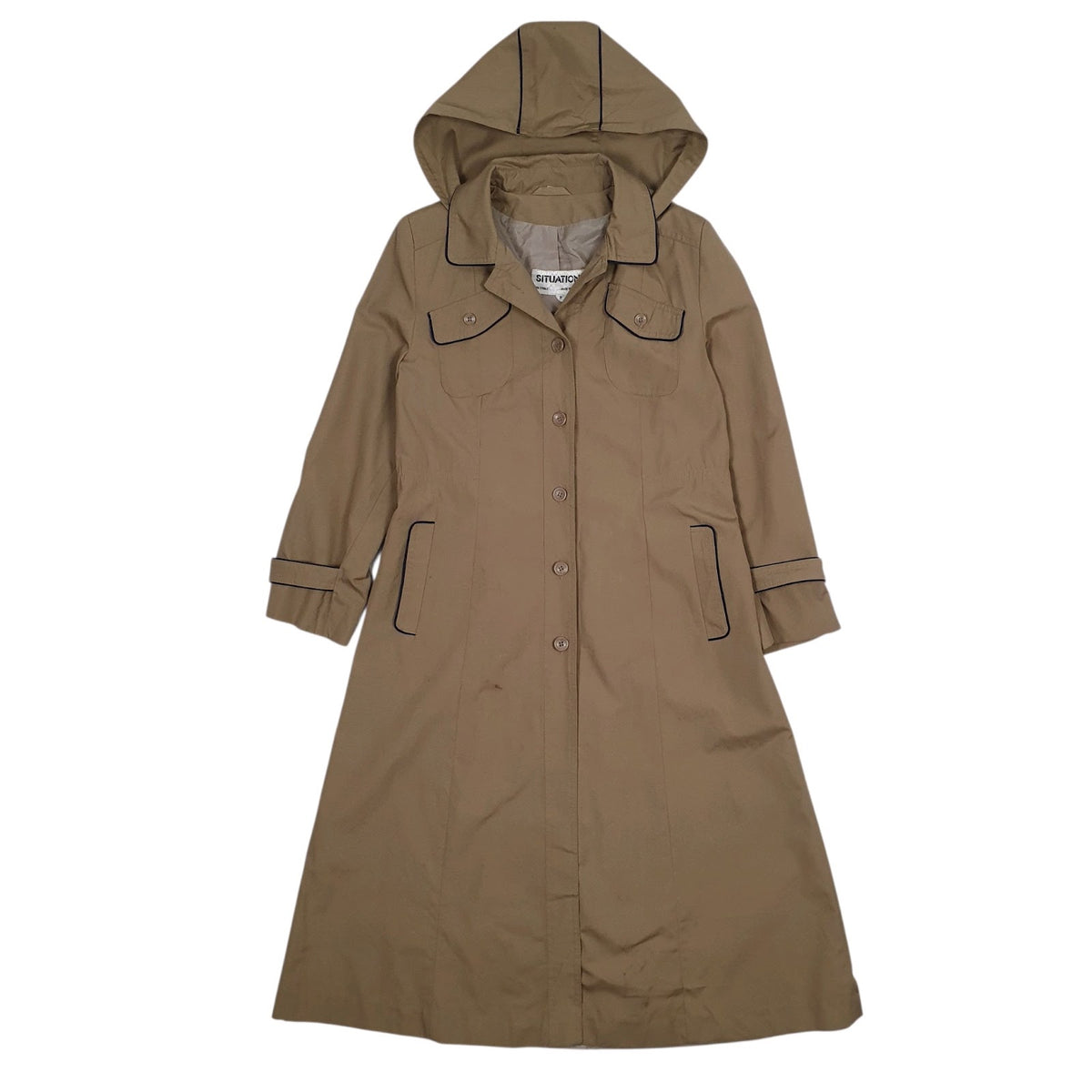 Womens Beige Situations Overcoat Hooded Vintage 90s  Coat