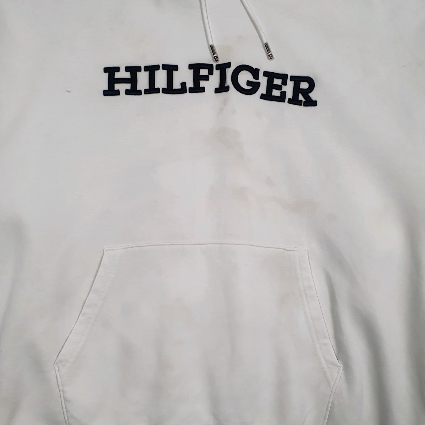 Mens White Tommy Hilfiger Spellout Hoodie Jumper