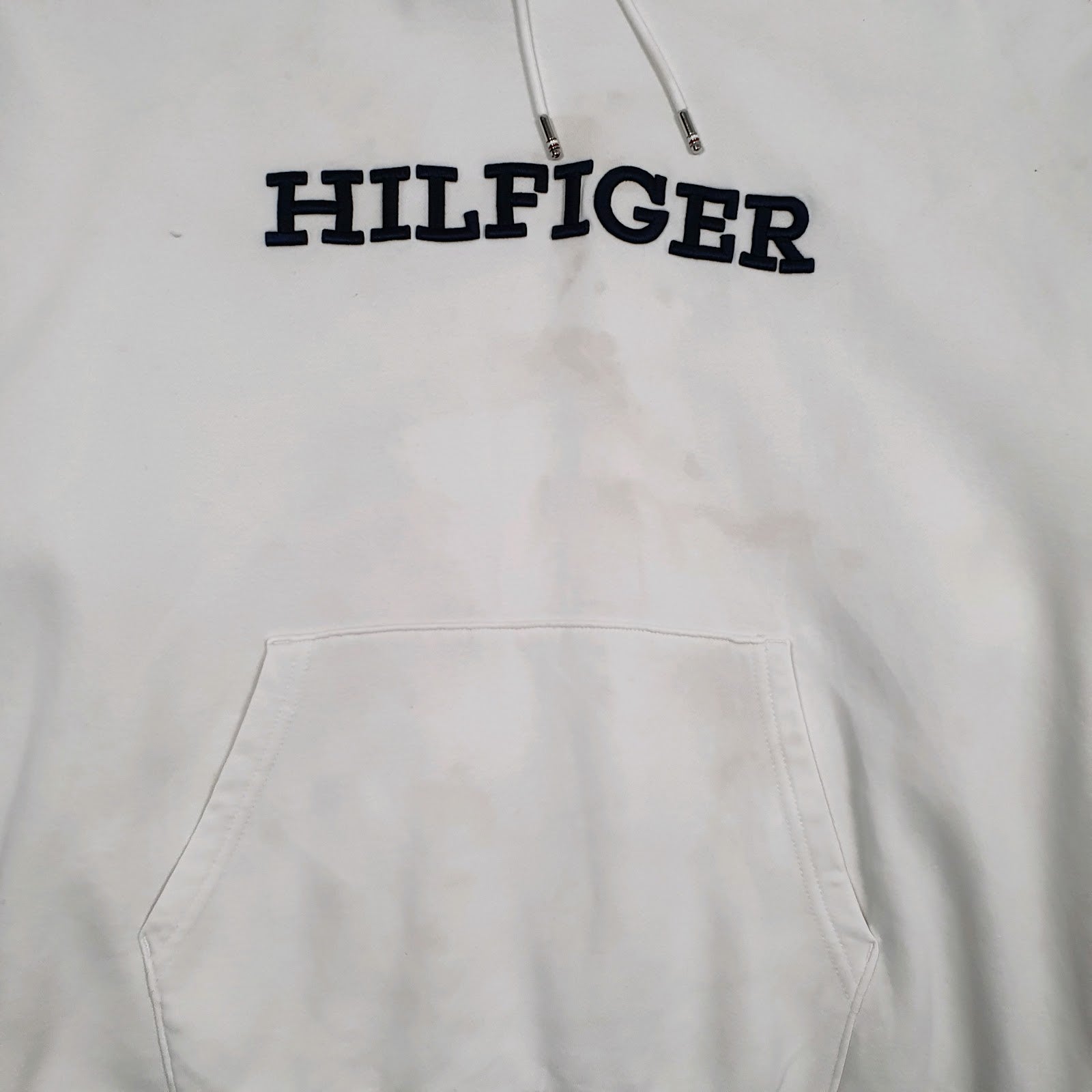 Mens White Tommy Hilfiger Spellout Hoodie Jumper