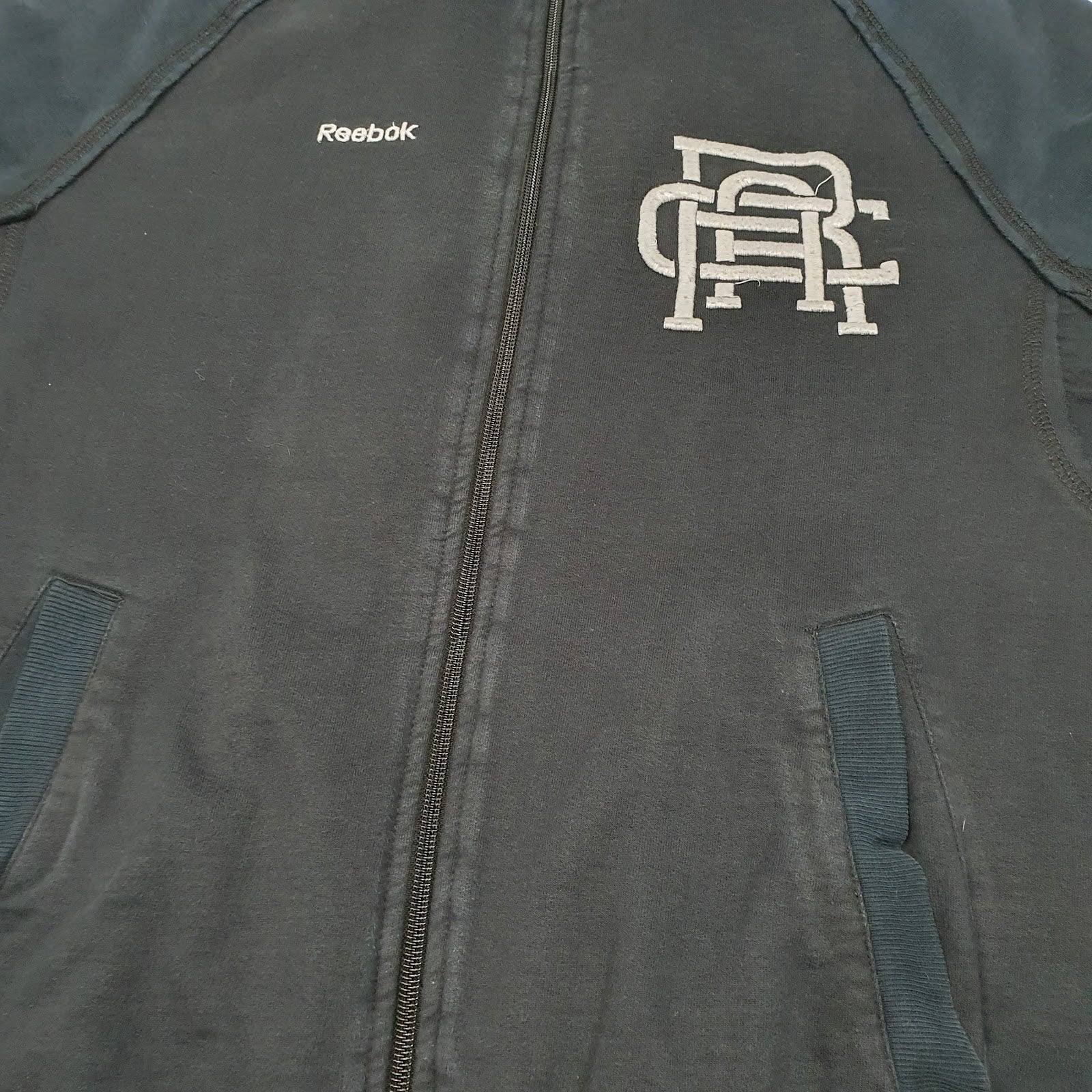 Mens Black Reebok Athletic Club Tracksuit Top Full Zip Jumper