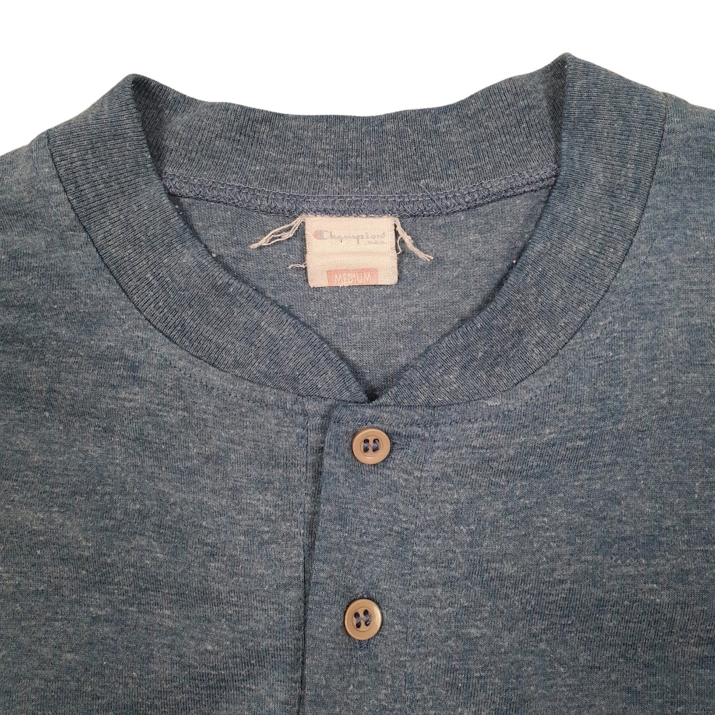 Mens Blue Champion Vintage 90s Henley  T Shirt